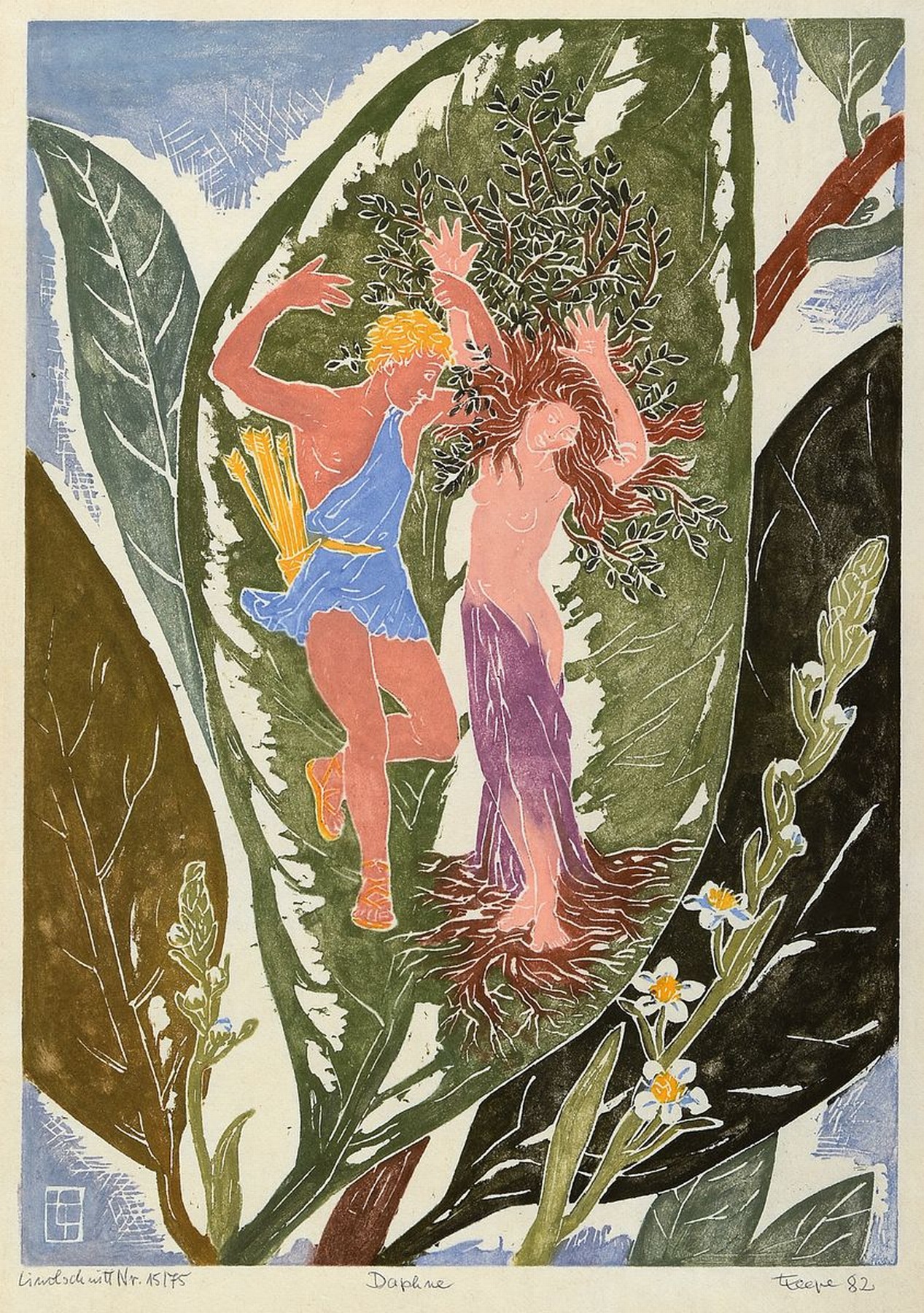 Detail b: Friedrich Teepe, Osnabrücker Künstler 1929 - 2012, drei Linolschnitte: "Syrinx", " Diana im Bade" und "Daphne", alle ...