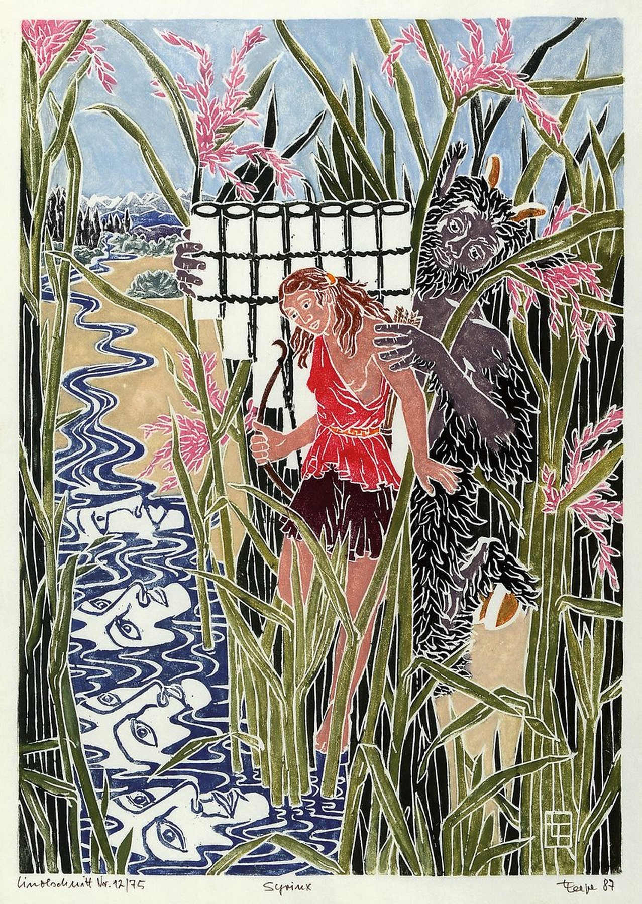 Detail e: Friedrich Teepe, Osnabrücker Künstler 1929 - 2012, drei Linolschnitte: "Syrinx", " Diana im Bade" und "Daphne", alle ...