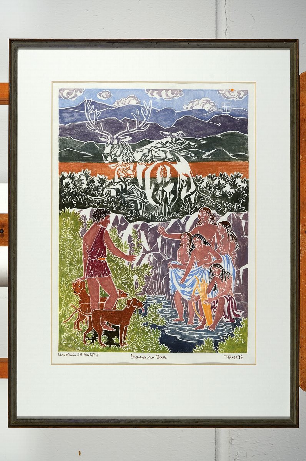 Detail k: Friedrich Teepe, Osnabrücker Künstler 1929 - 2012, drei Linolschnitte: "Syrinx", " Diana im Bade" und "Daphne", alle ...