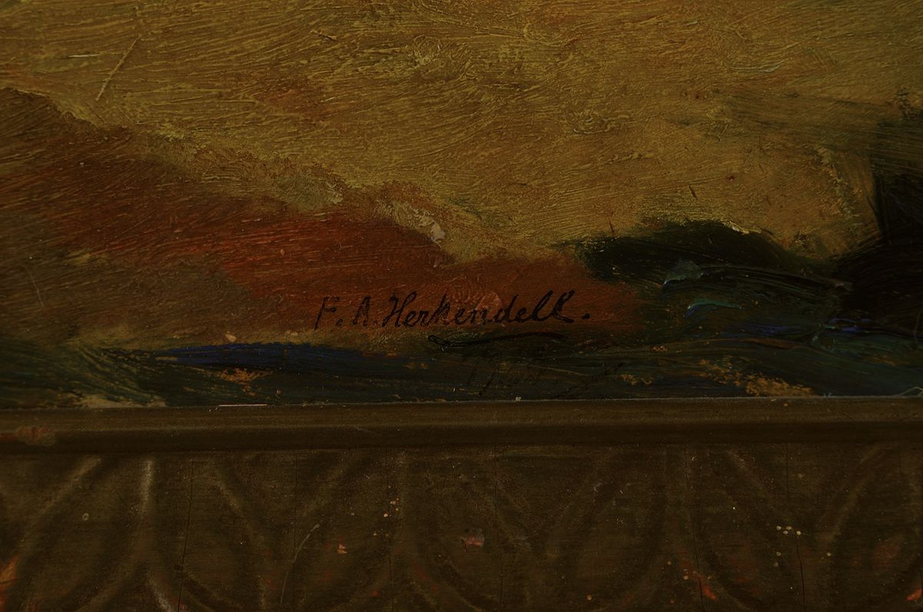 Detail c: Friedrich August Herkendell, 1876 Düsseldorf -1940, spätimpressionistische Landschaft, Badende am See, Öl/Malkarton, re. u. Signaturstempel, ca. ...