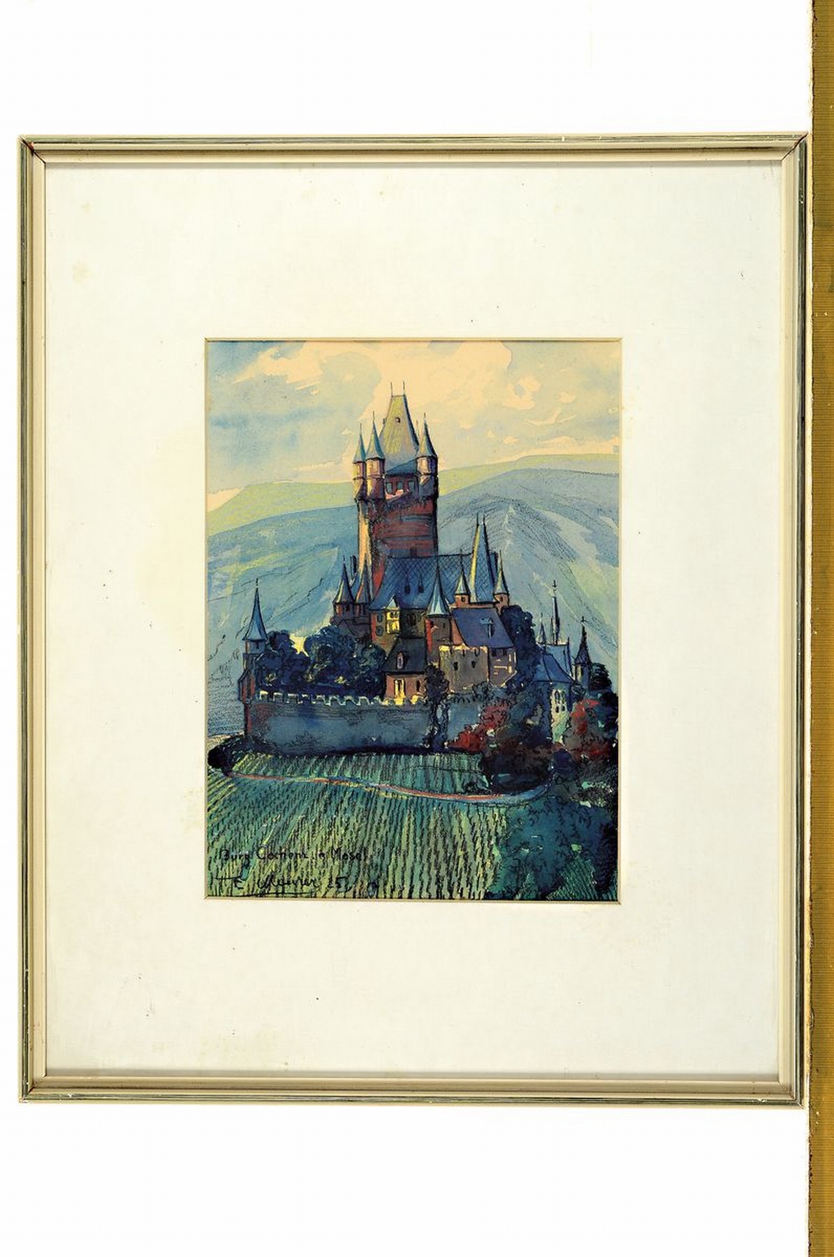 Detail k: Ernst Meurer, 1884 Lahr-1956 Bonn, Blick auf Burg Cochem an der Mosel, Gouache auf Papier, links unten signiert, bezeichnet und dat. 25, ca. 30x22cm, ...