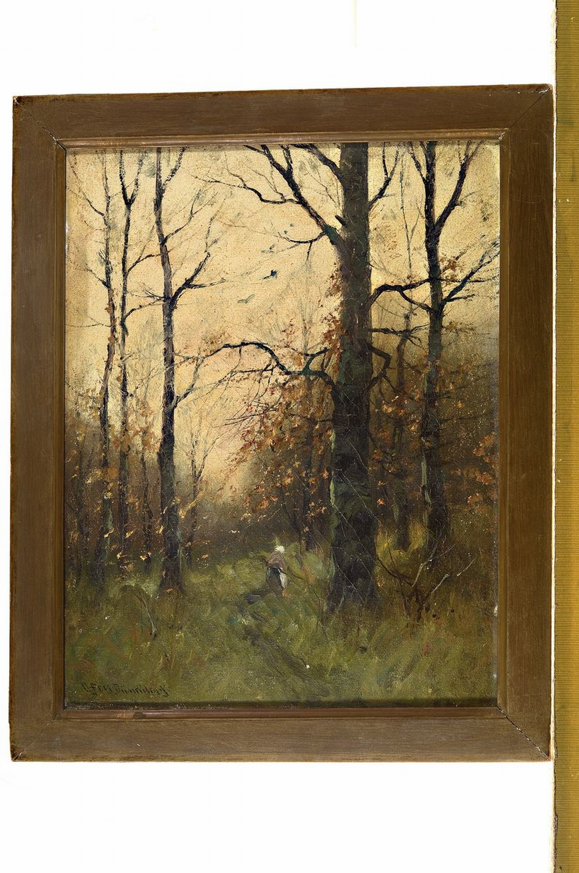 Detail k: Carl Fey, 1867-1939 Düsseldorf, Herbstmorgen im Walde, Öl/Lwd, links unten signiert und bez.: Düsseldorf, rückseitig auf dem Keilrahmen betitelt, ...