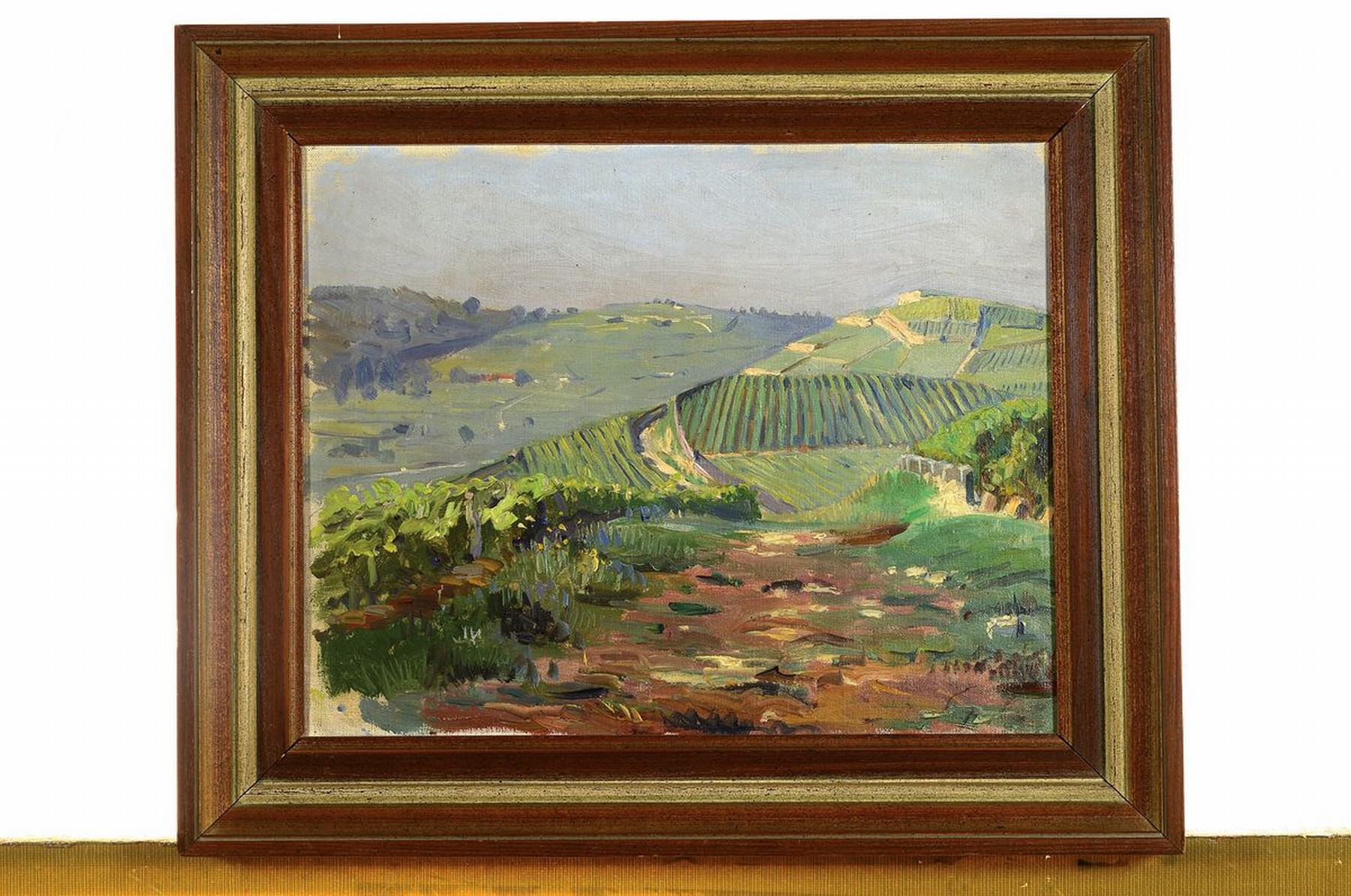 Detail k: Gustav Ernst, 1858 Elsterberg-1945 Bad Dürkheim, Landschaft bei Bad Dürkheim mit Galgenberg, Öl/Malkarton, ca. 24x30cm, R. ca. 30x37cm