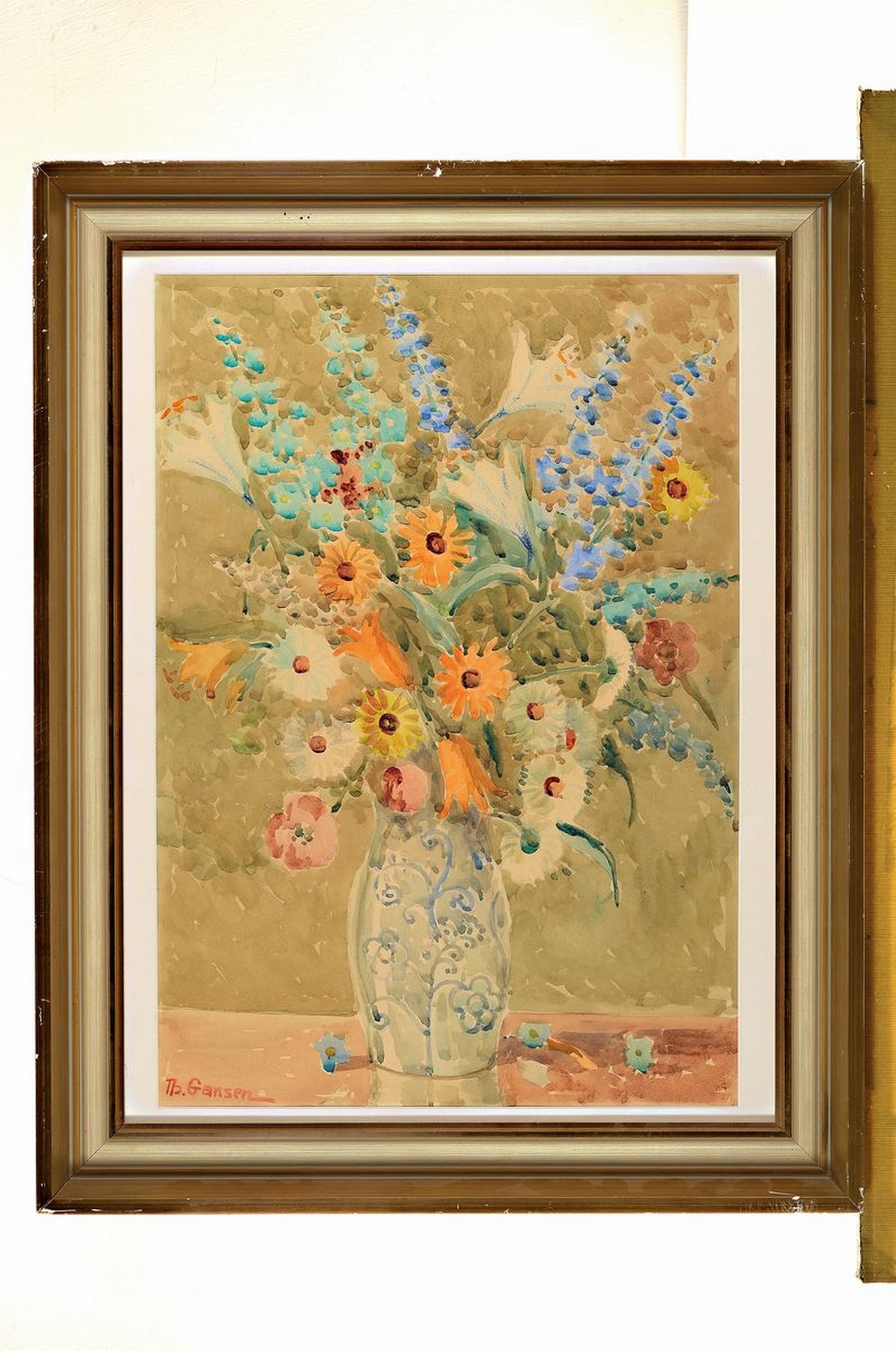 Detail k: Theo Gansen, 1887 Lebach-1956, Studium an den Akademien Düsseldorf, Dresden und Stuttgart, hier: Großer Blumenstrauß, Aquarell auf Papier, links ...