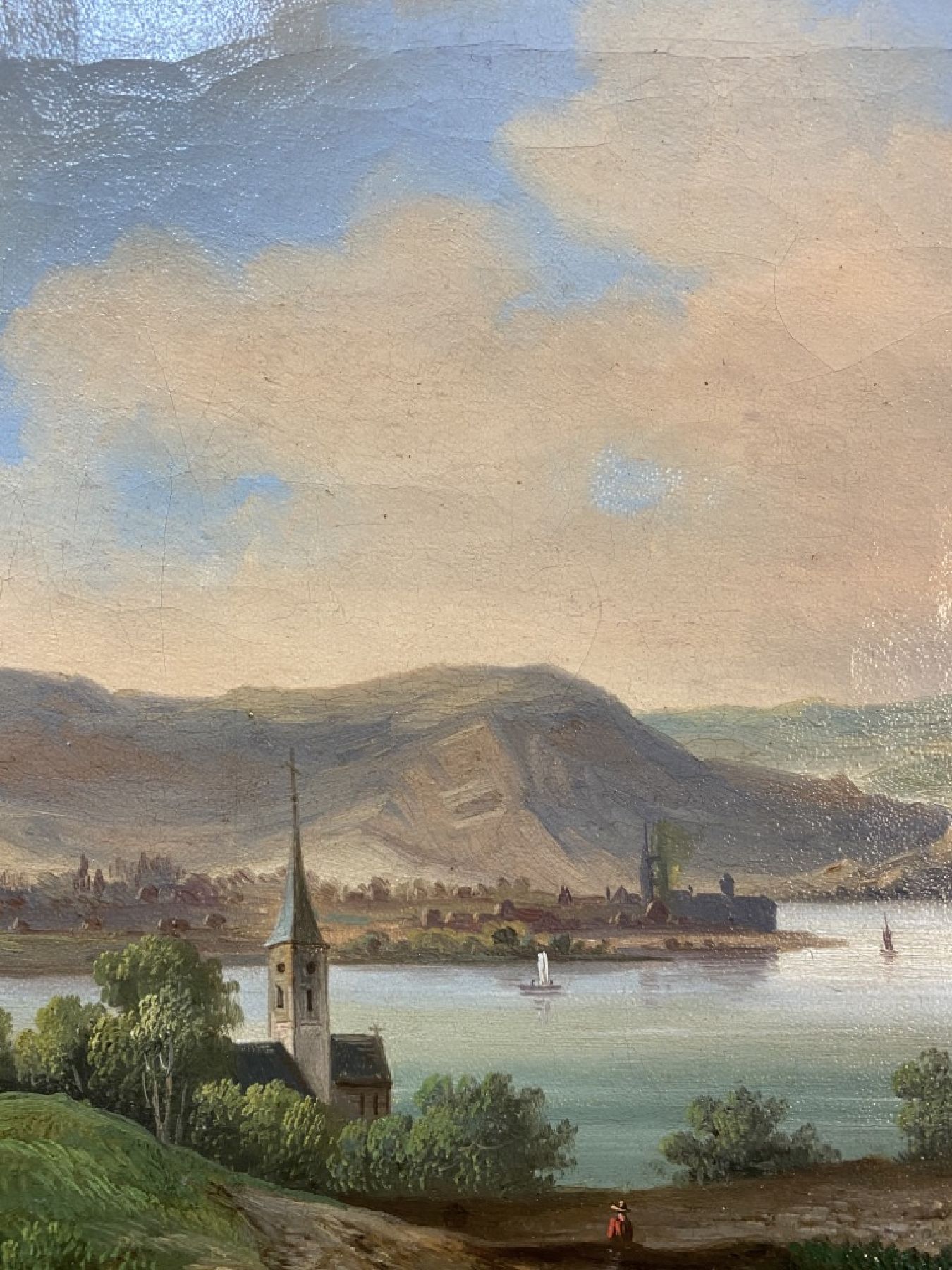 Detail b: Zuschreibung: Ludwig Lange, 1808 Darmstadt-1868 München, Blick auf Boppard am Rhein, Öl/Lwd, rückseitig betitelt: Boppard, ca. 21x31cm, R. ca. ...