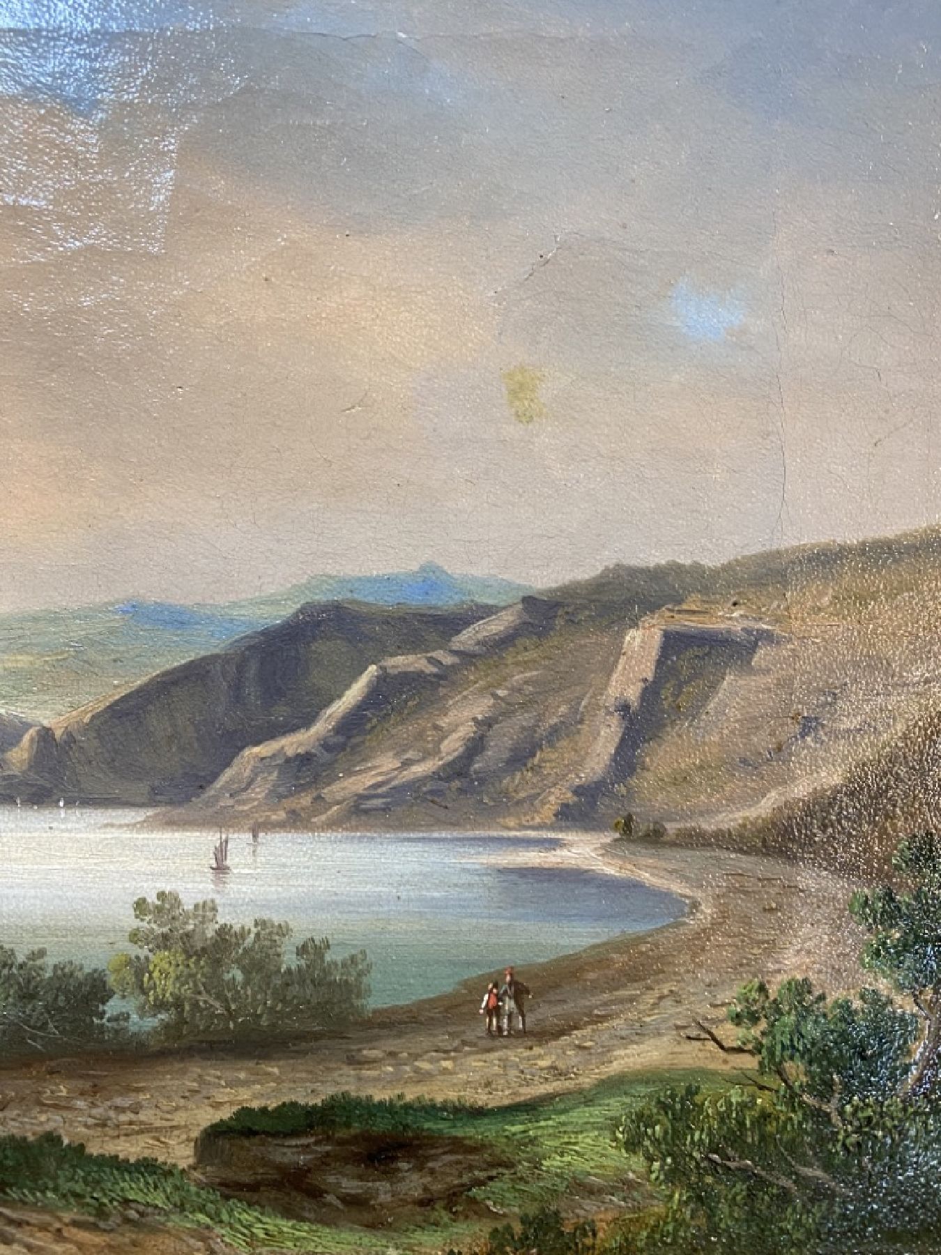Detail c: Zuschreibung: Ludwig Lange, 1808 Darmstadt-1868 München, Blick auf Boppard am Rhein, Öl/Lwd, rückseitig betitelt: Boppard, ca. 21x31cm, R. ca. ...