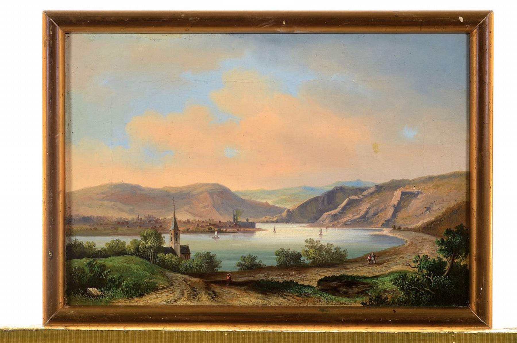 Detail k: Zuschreibung: Ludwig Lange, 1808 Darmstadt-1868 München, Blick auf Boppard am Rhein, Öl/Lwd, rückseitig betitelt: Boppard, ca. 21x31cm, R. ca. ...