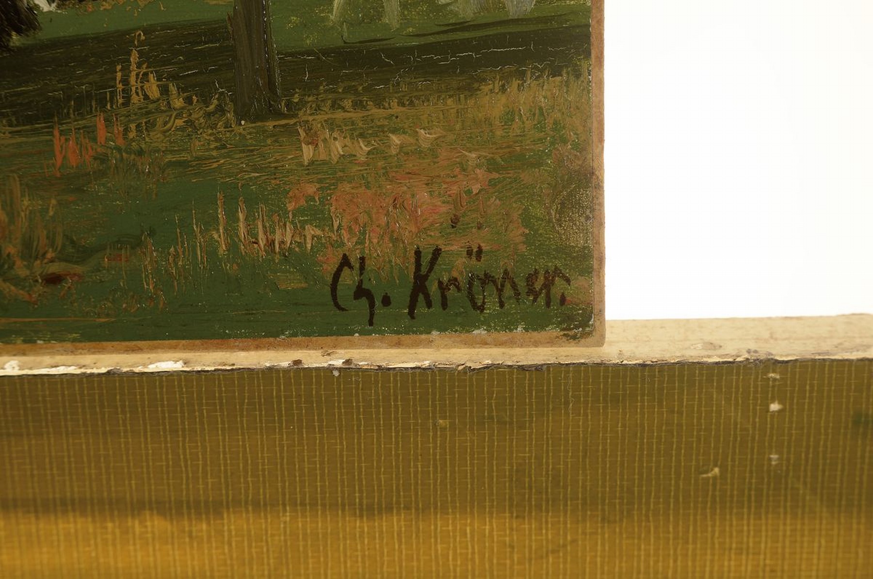 Detail a: Johann Christian Kröner, 1838 Rinteln-1911 Düsseldorf, Kühe auf der Weide, Öl/ Malkarton, rechts unten signiert, ca. 12x19cm