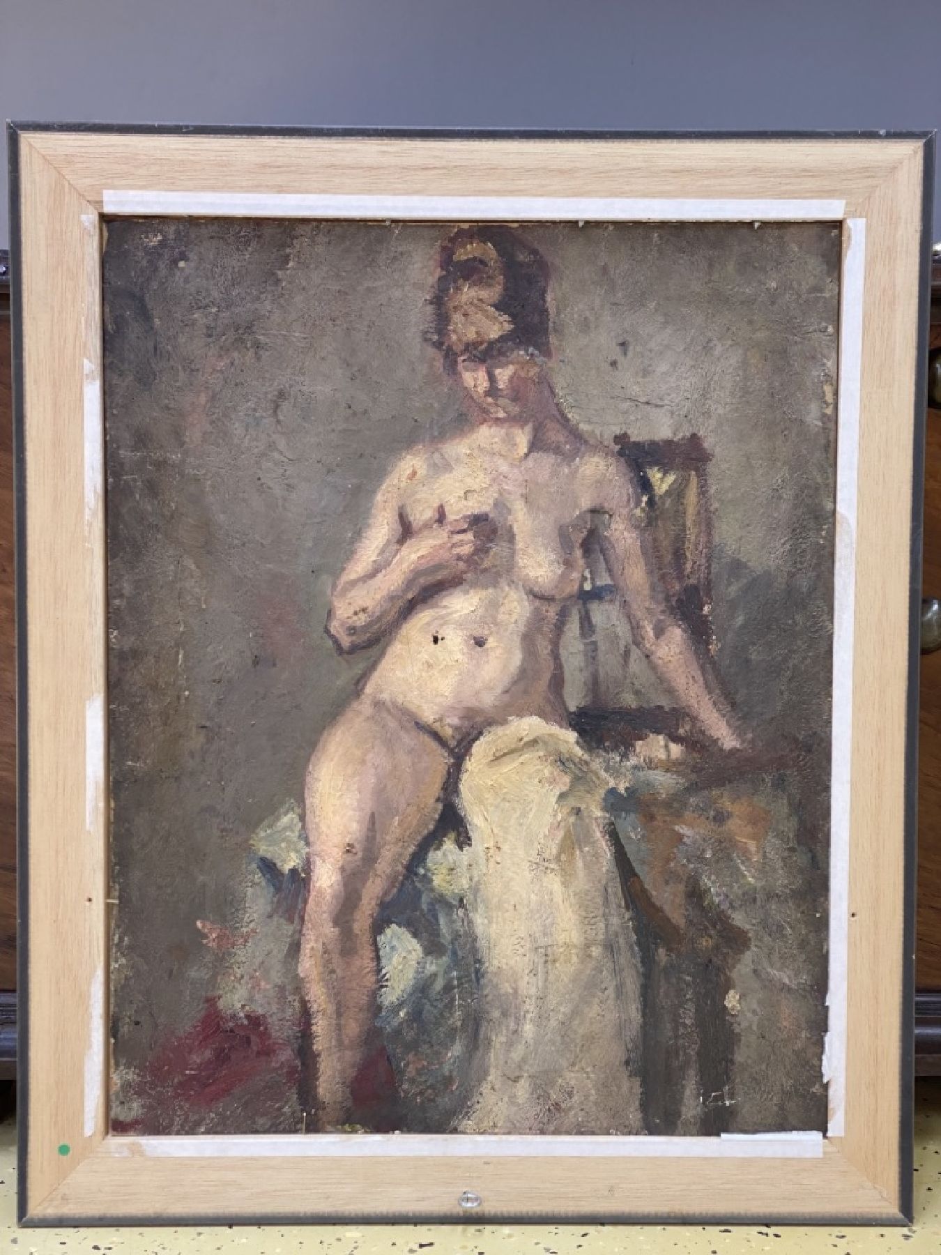 Detail a: Unbekannter Künstler, deutsch, um 1900, Frau im Garten, Öl/Malkarton, expressive Malweise mit breitem Pinselduktus und gekonnter Lichtführung, auf ...