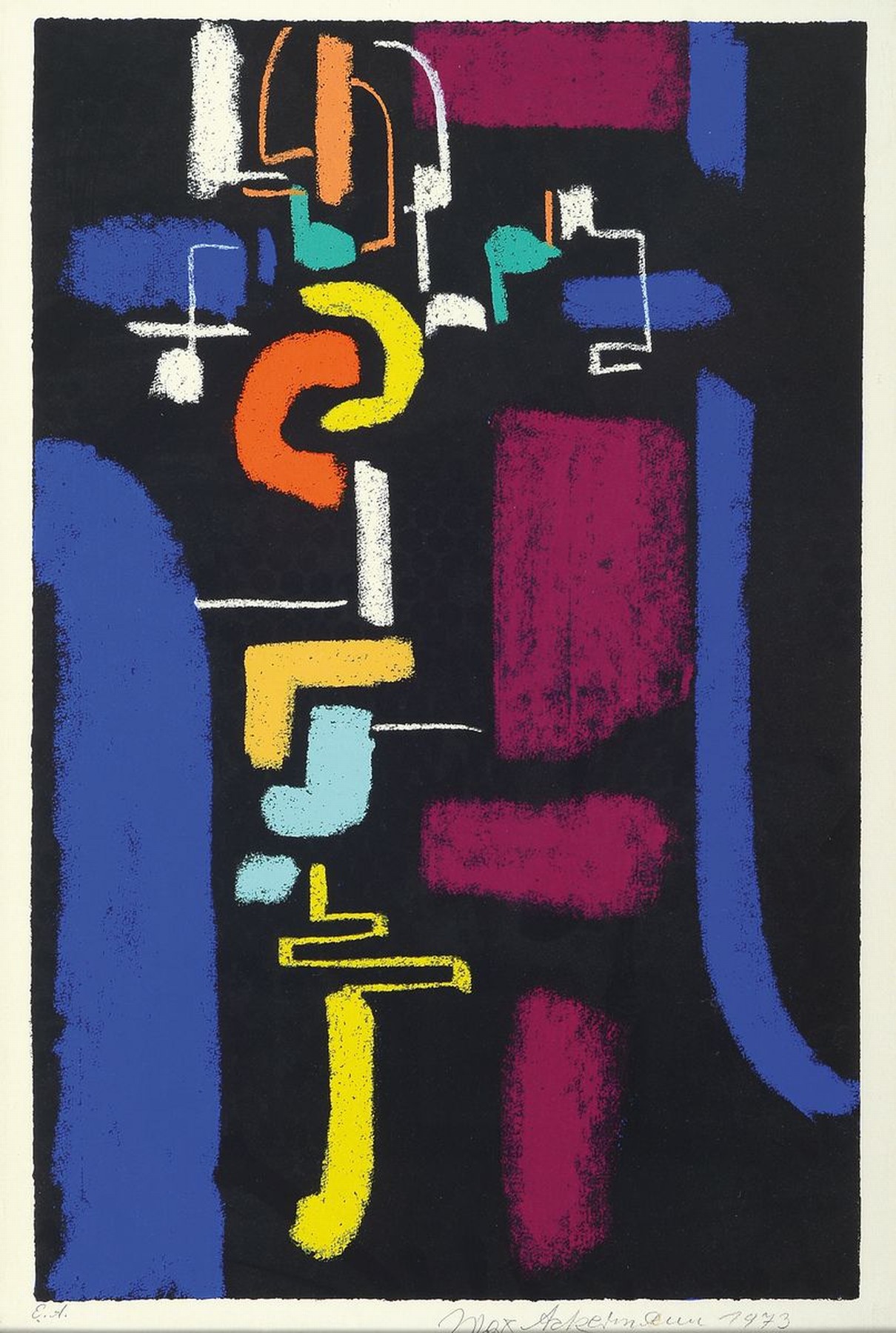 Max Ackermann, 1887-1975, Farblithographie, handsigniert und dat. 1973, bez.: E.A., ca. 48x31cm, u.Gl., R. ca. 61x44cm