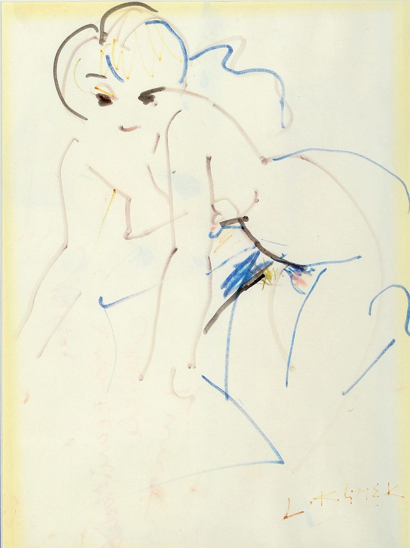 Ludwig Klimek, 1912-1992, Akte, Filzstift auf Papier, rechts unten signiert, ca. 35x26cm, PP, u.Gl., R. ca. 51x42cm
