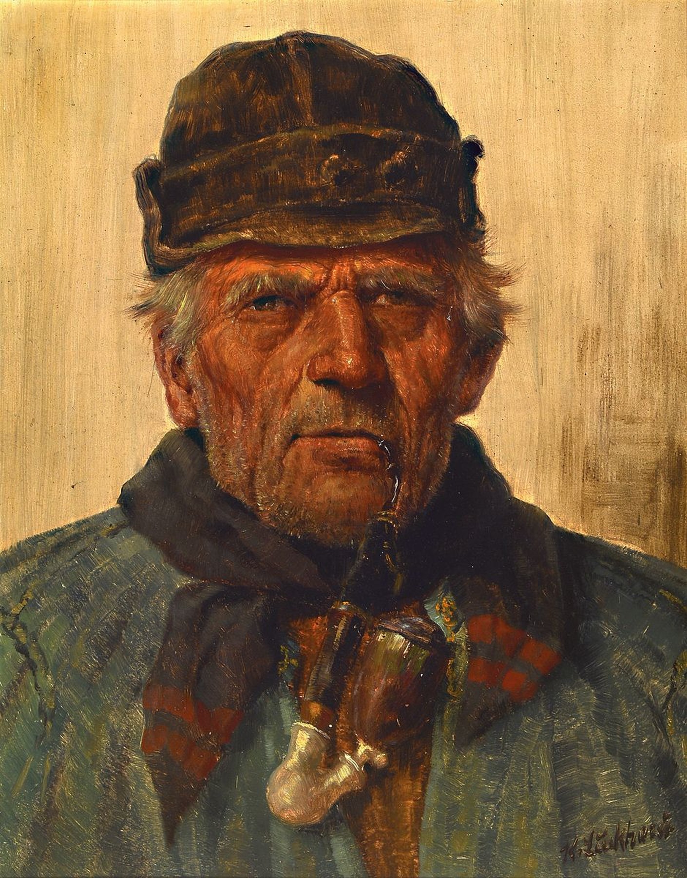 Karl Luckhardt, 1886 Frankfurt- Praunheim - 1970 Frankfurt, Bauer mit Pfeife, Öl/ Malkarton, re. u. signiert, ca. 50 x40 cm Rahmen