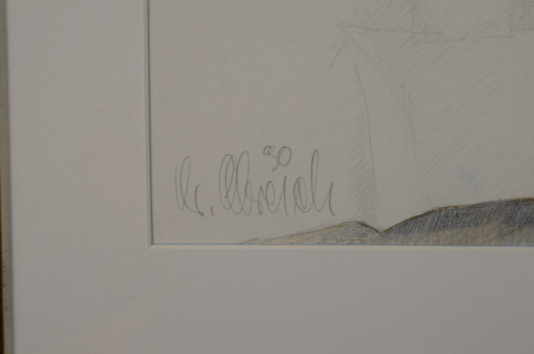 Detail a: Christel Abresch, 1931 Sulzbach-2011 Neustadt an der Weinstraße, Stillleben mit Flaschen und Rosen, Buntstift und Bleistift auf Papier, links unten ...