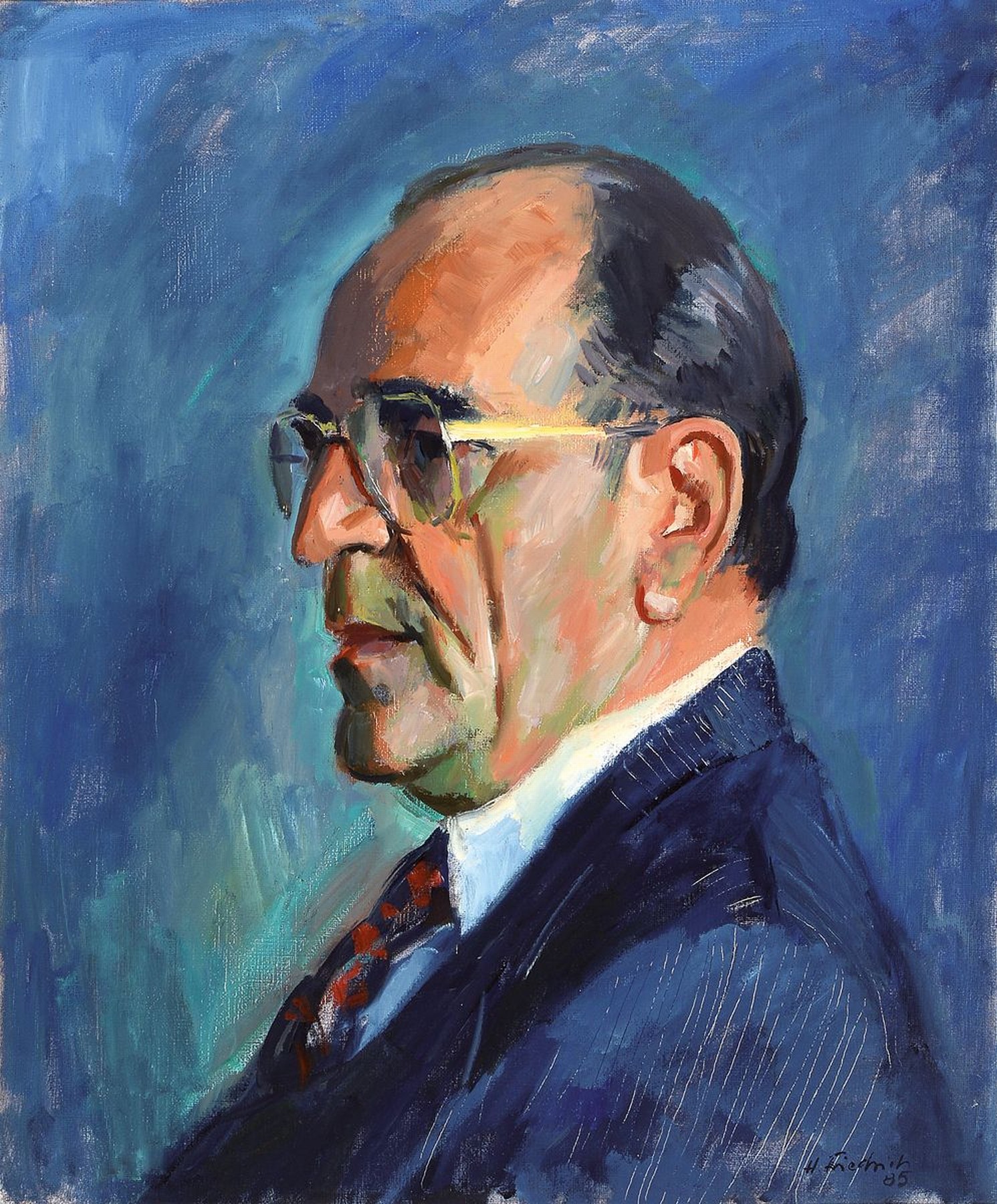 Heinz Friedrich, 1924-2018 Schwetzingen, Porträt des Helmut Kohl, wohl aus den 1985er Jahren, Öl/Lwd, rechts unten signiert, ca. 65x54cm, R. ca. ...