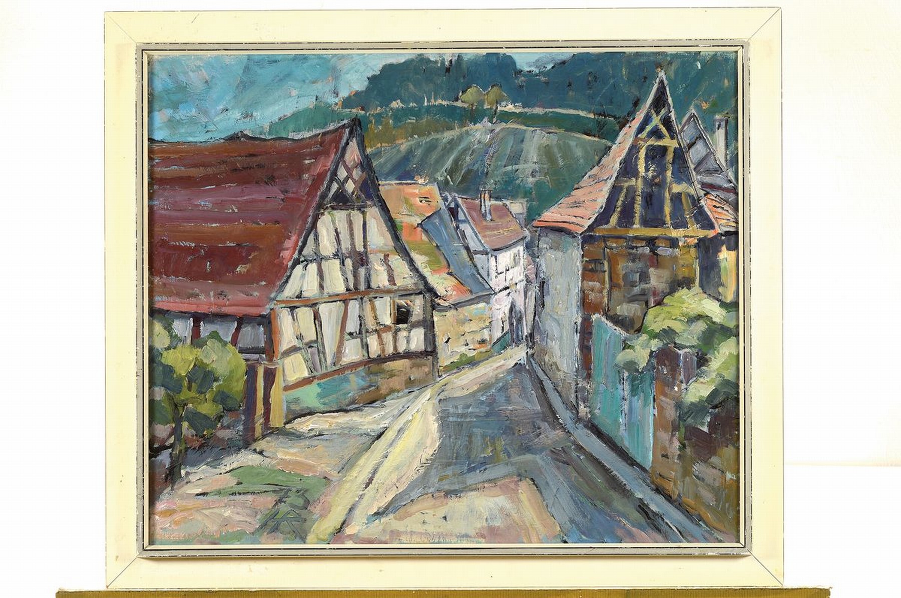 Detail k: Heinz Reiss, 1923-2012 Haßloch, Fachwerkhäuser in der Pfalz, Öl/Lwd, links unten monogr. und dat. 73, ca. 50x60cm, R. ca. 59x69cm