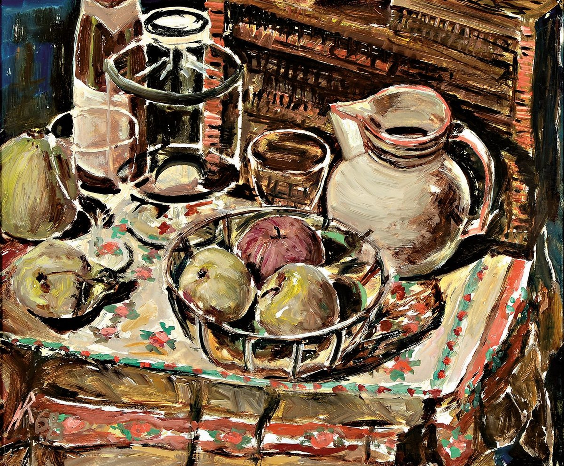 Heinz Reiss, 1923-2012 Haßloch, Stillleben mit Obst, Öl/Malkarton, links unten monogr. und dat. 68, ca. 50x60cm, R. ca. 65x75cm