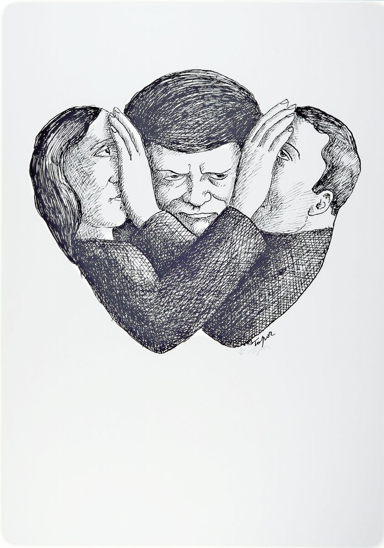 Roland Topor, 1938-1997, Offsetlitho auf leichtem Karton, handsigniert, num. 30/35, aus 1995, Blattgr. 85 x 59.5 cm, unter Glas, Rahmen: 86 x 62.5 cm