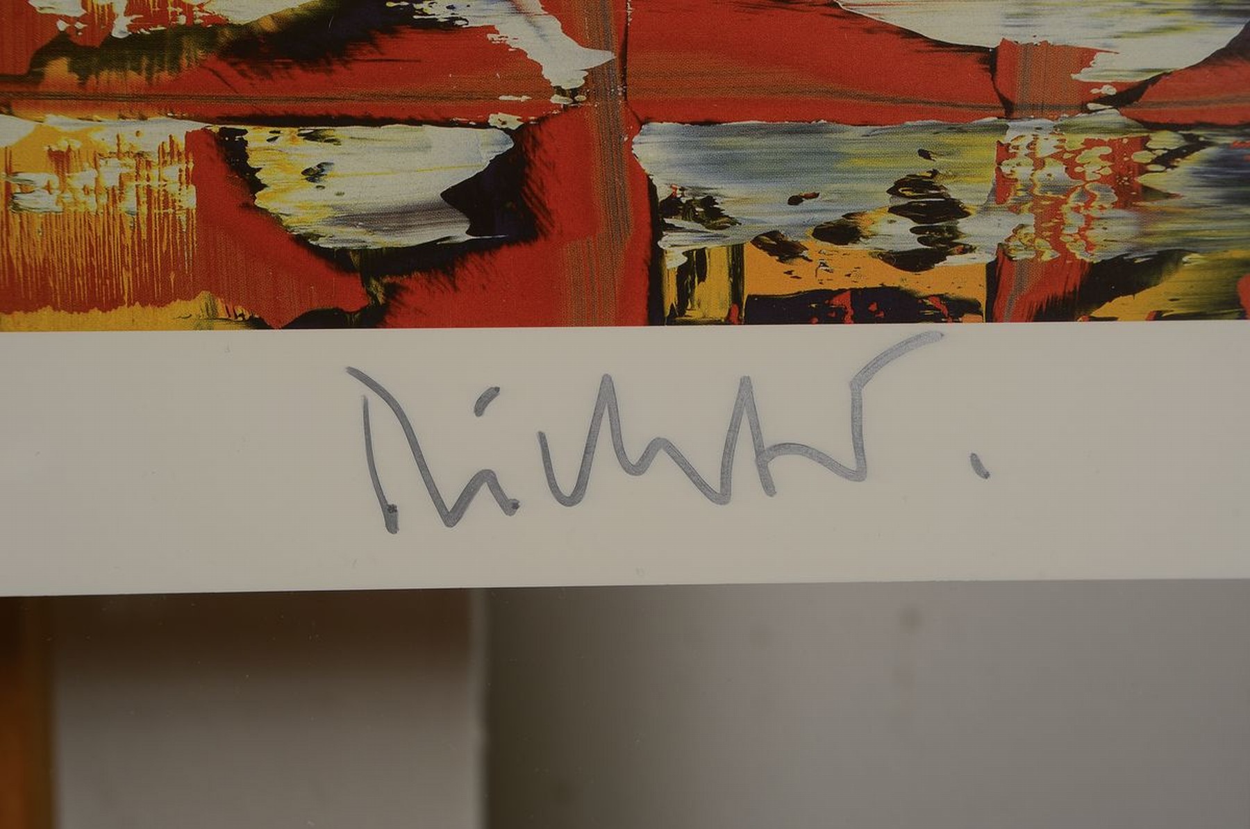 Detail a: Gerhard Richter, geb. 1932, "Abstraktes Bild", Nord LB 2007, mit Silberstift handsign., Offsetlithografie, zwischen doppeltem Plexiglas ...