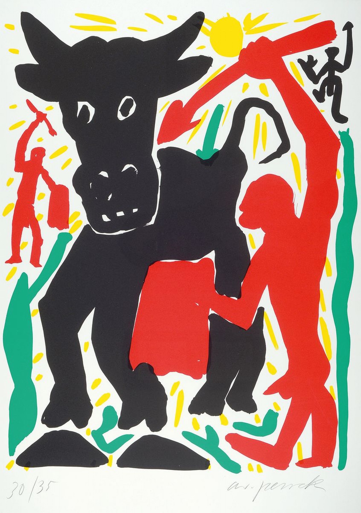 A.R. Penck, 1939 - 2017, Serigrafie auf Karton, Europa, 30/35, handsigniert, aus 1995, 84 x 59.5 cm, Rahmen ca. 87 x 63 cm,