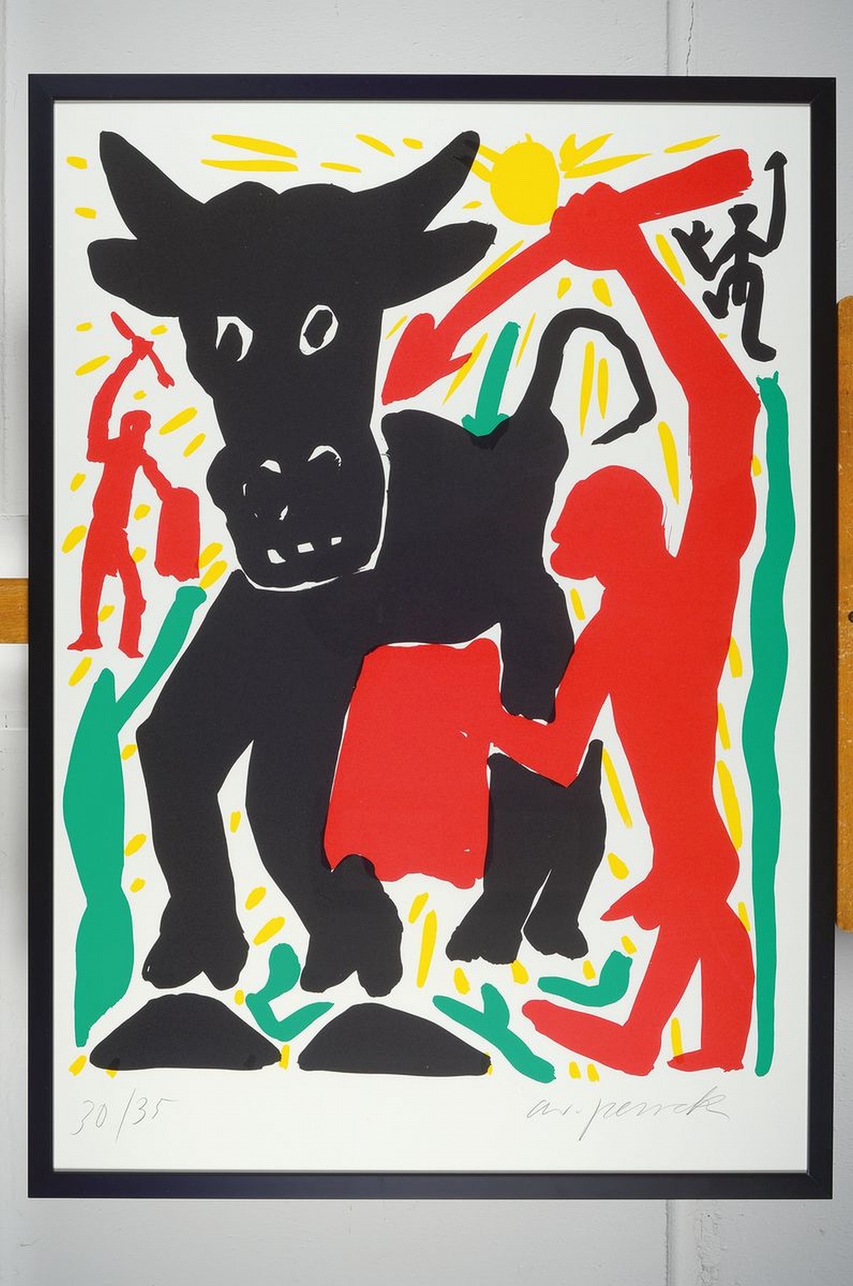 Detail k: A.R. Penck, 1939 - 2017, Serigrafie auf Karton, Europa, 30/35, handsigniert, aus 1995, 84 x 59.5 cm, Rahmen ca. 87 x 63 cm,