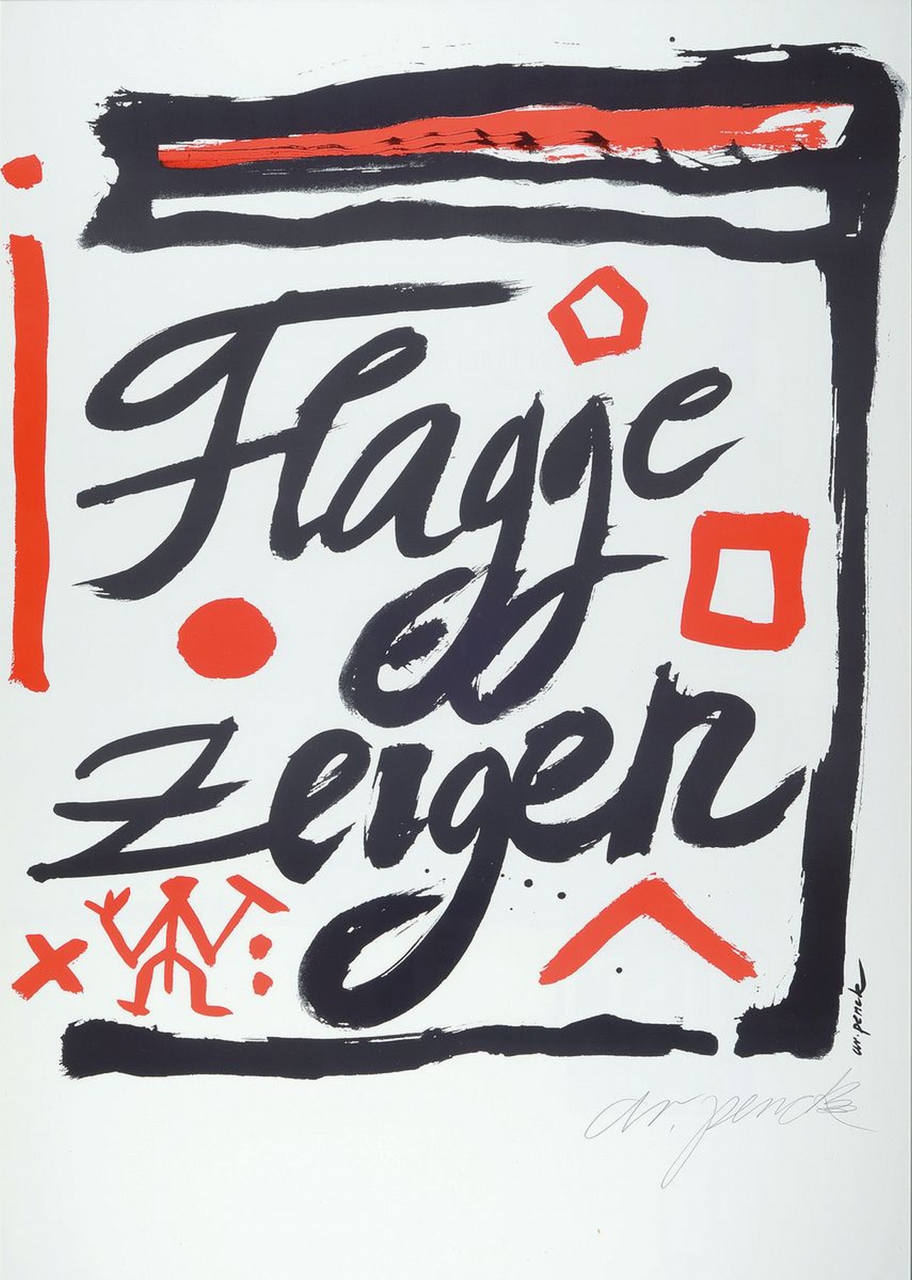 A.R. Penck, 1939 - 2017, Serigrafie auf Karton, "Flagge zeigen", handsigniert, Auflage 35, aus 1995, 84 x 59.5 cm, Rahmen ca. 87 x 63 ...