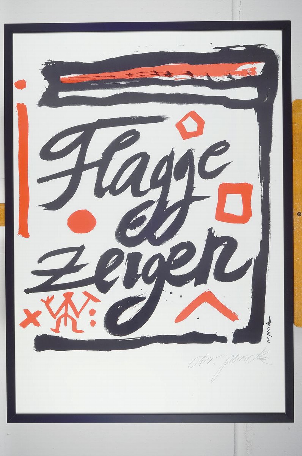 Detail k: A.R. Penck, 1939 - 2017, Serigrafie auf Karton, "Flagge zeigen", handsigniert, Auflage 35, aus 1995, 84 x 59.5 cm, Rahmen ca. 87 x 63 ...