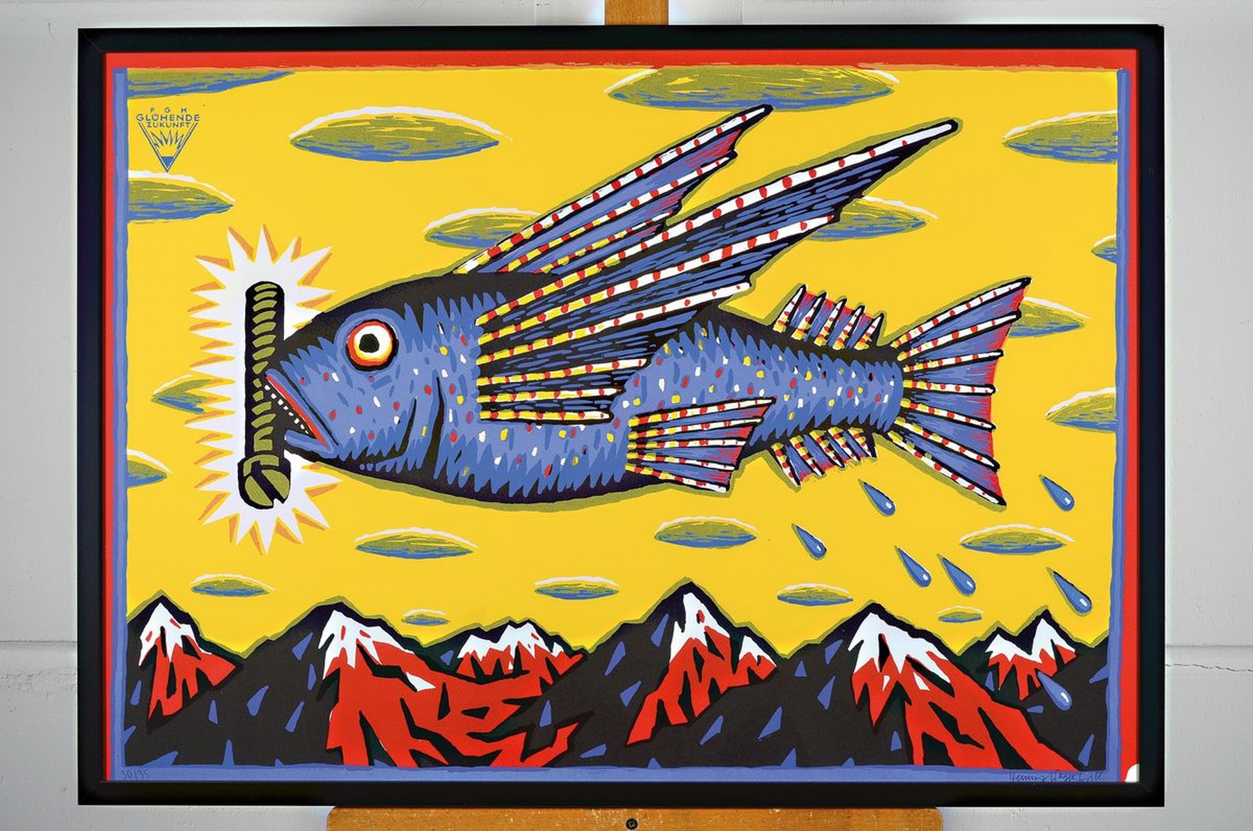 Detail k: Henning Wagenbreth, geb. 1962, glühende Zukunft, Farbserigraphie auf dickem Karton, handsigniert, num. 30/35, aus 1995, ca. 59.4 x 84 cm, unter ...