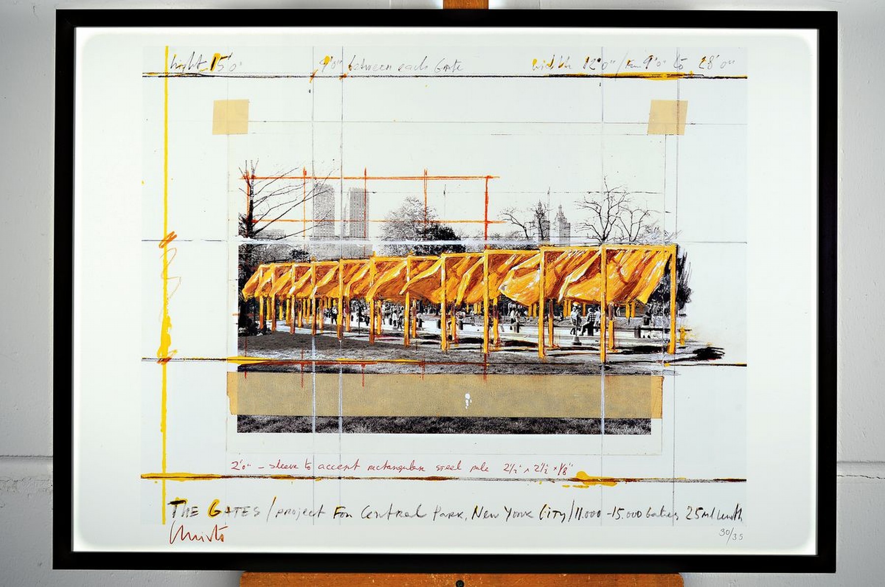 Detail k: Christo, geb. 1935, "The Gates", Offsetlitho, num. 30/35, handsigniert, aus 1994, 59.5 x 84 cm, unter Glas, Rahmen: 63 x 87 cm