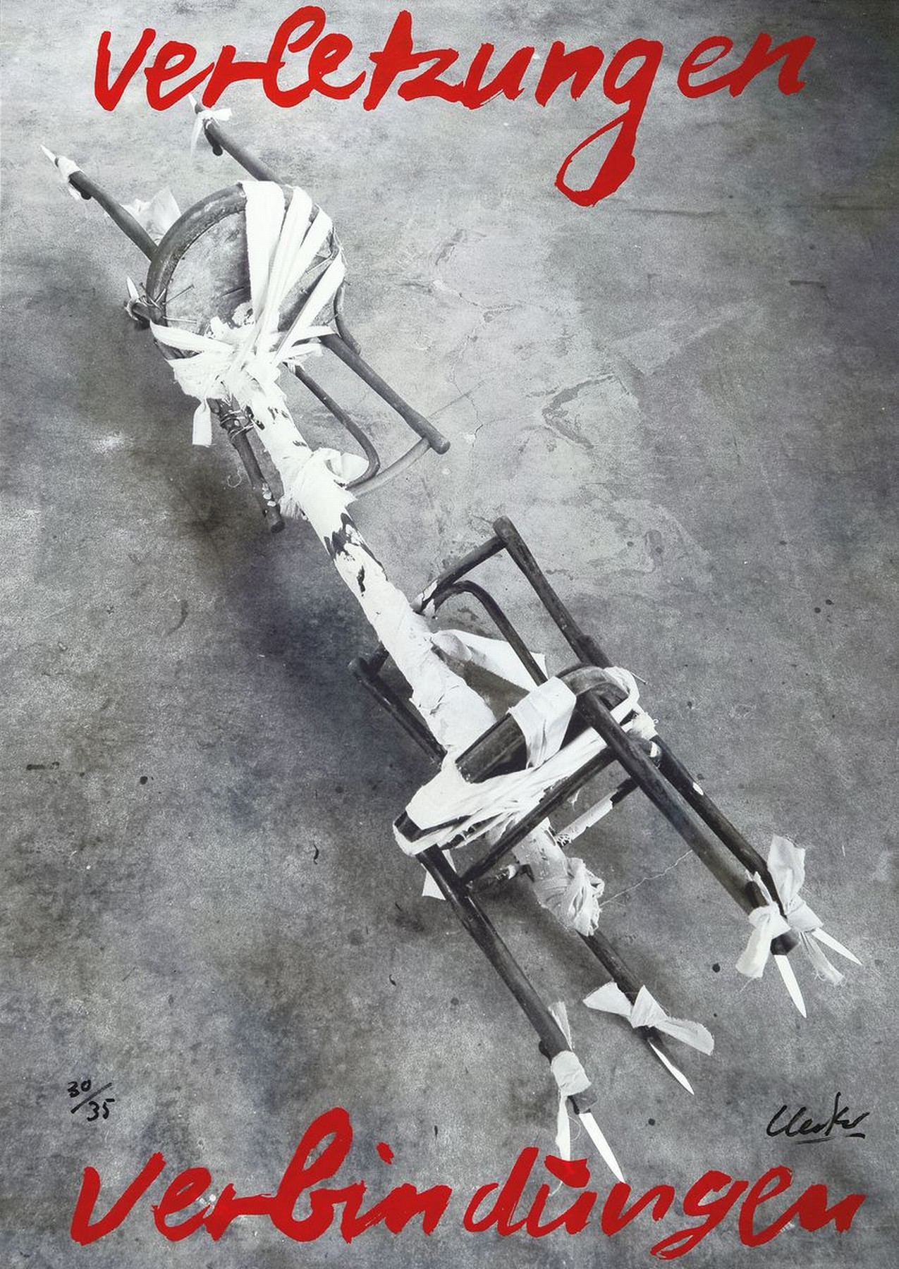 Günther Uecker, geb. 1930, Offetlitho auf Papier, handsigniert, num. 30/35, aus 1995, Blattgr. 84 x 59.5 cm, unter Glas, Rahmen ca. 87 x 63 cm