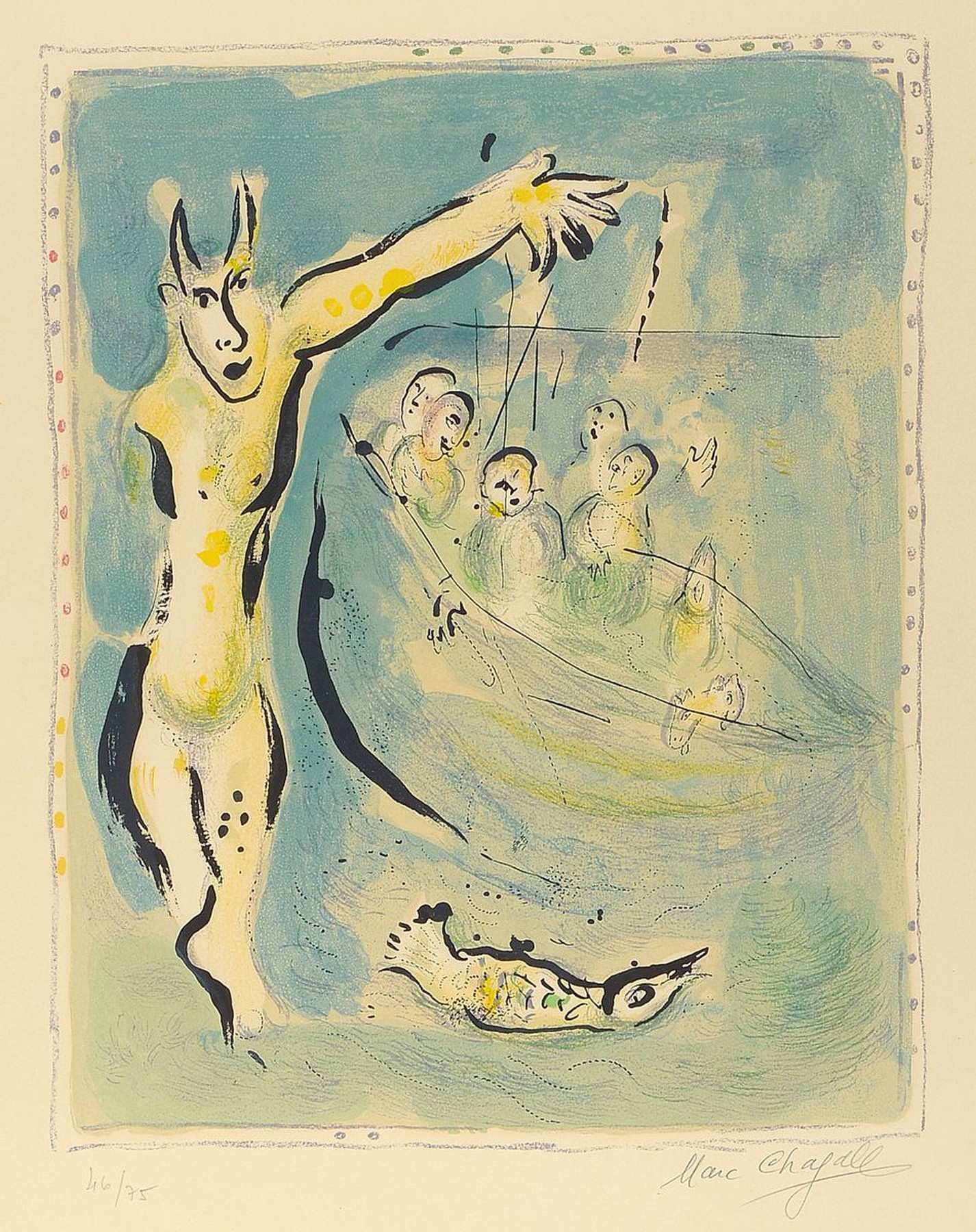 Marc Chagall, 1887 - 1985, Farblithographie aus dickem Arches, handsigniert, num. 46/75, aus 1967, Blattgr. 65 x 50 cm, WVZ Cain Nr. 535. Hrsg. A.C. ...