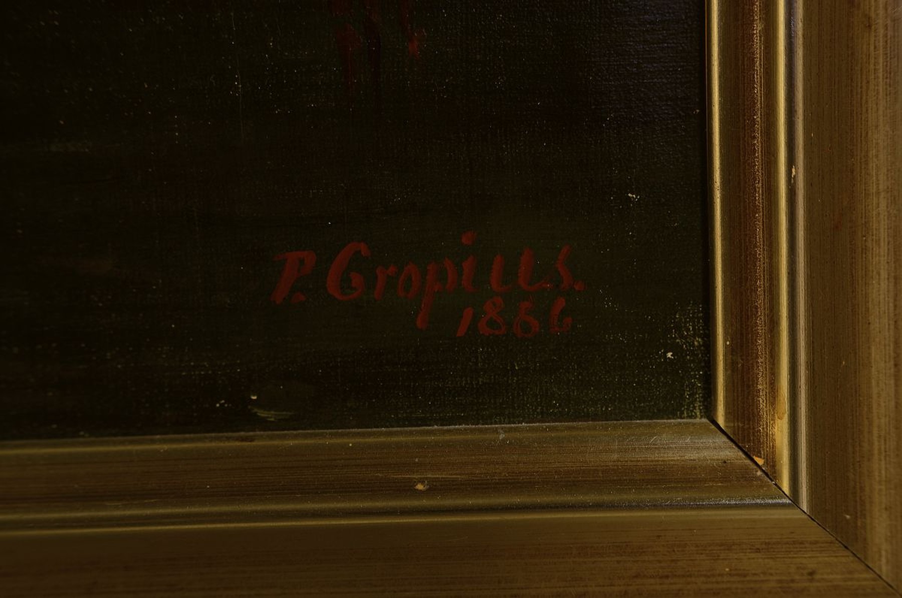 Detail a: Paul Gropius, 1821-1888 Berlin, romantisches Abendrot über einem Weiher am Waldrand, seitlich rechts ein Kahn, qualitätvolle Malerei mit feiner ...