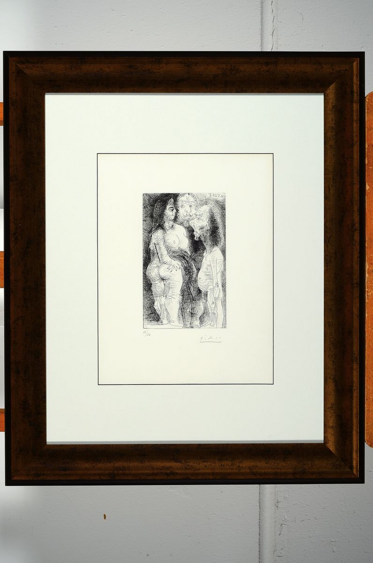 Detail k: Pablo Picasso, 1881 - 1973, Aquatinta- und Kaltnadelradierung, Titel: "Grosse Courtisane, avec un Vieillard et un Spectateur", 1968, ...