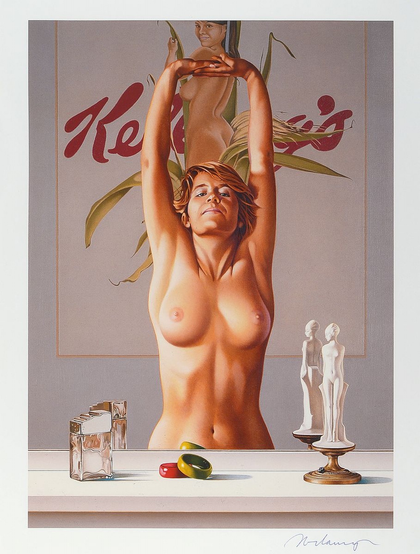 Mel Ramos,1935-2018, Farboffsetlithografie, "Young girl before a mirror", handsigniert, es existieren nur wenige handsignierte Exemplare, ...