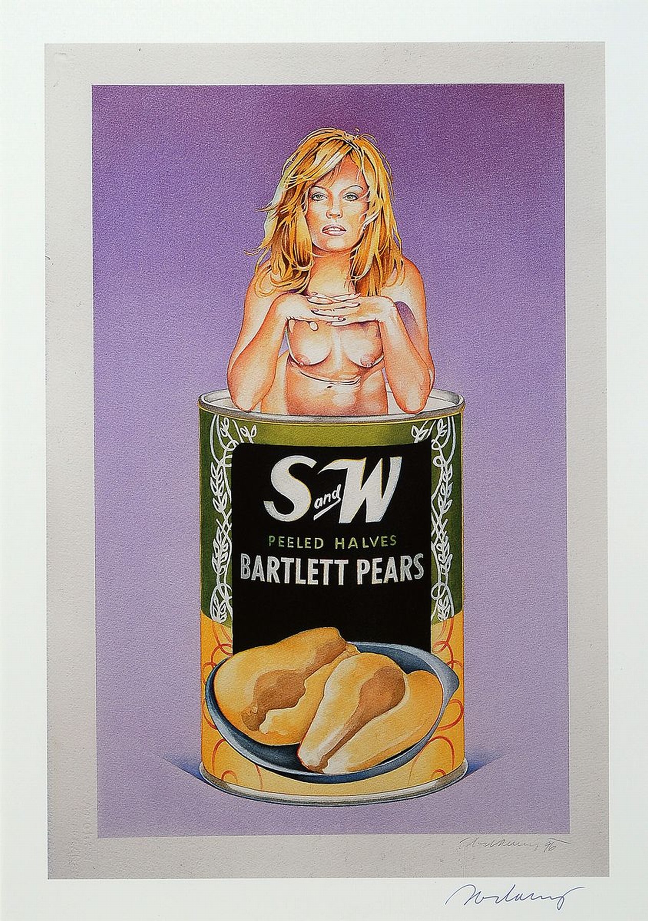 Mel Ramos, 1935-2018, Farboffsetlithografie, "Barlett Pears" ,handsigniert, es existieren nur wenige handsignierte Exemplare, ca. 54 x 38cm ...