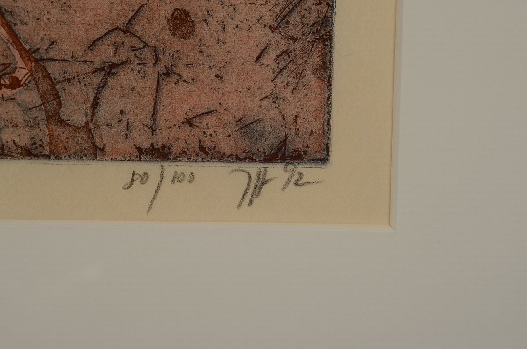 Detail a: Horst Janssen,1929-1995, Farbradierung von zwei Platten gedruckt, handsigniert, num. 80/100, Blattgr. 52 x 31 cm, aus 1992, unter Glas, Rahmen: 73 x ...