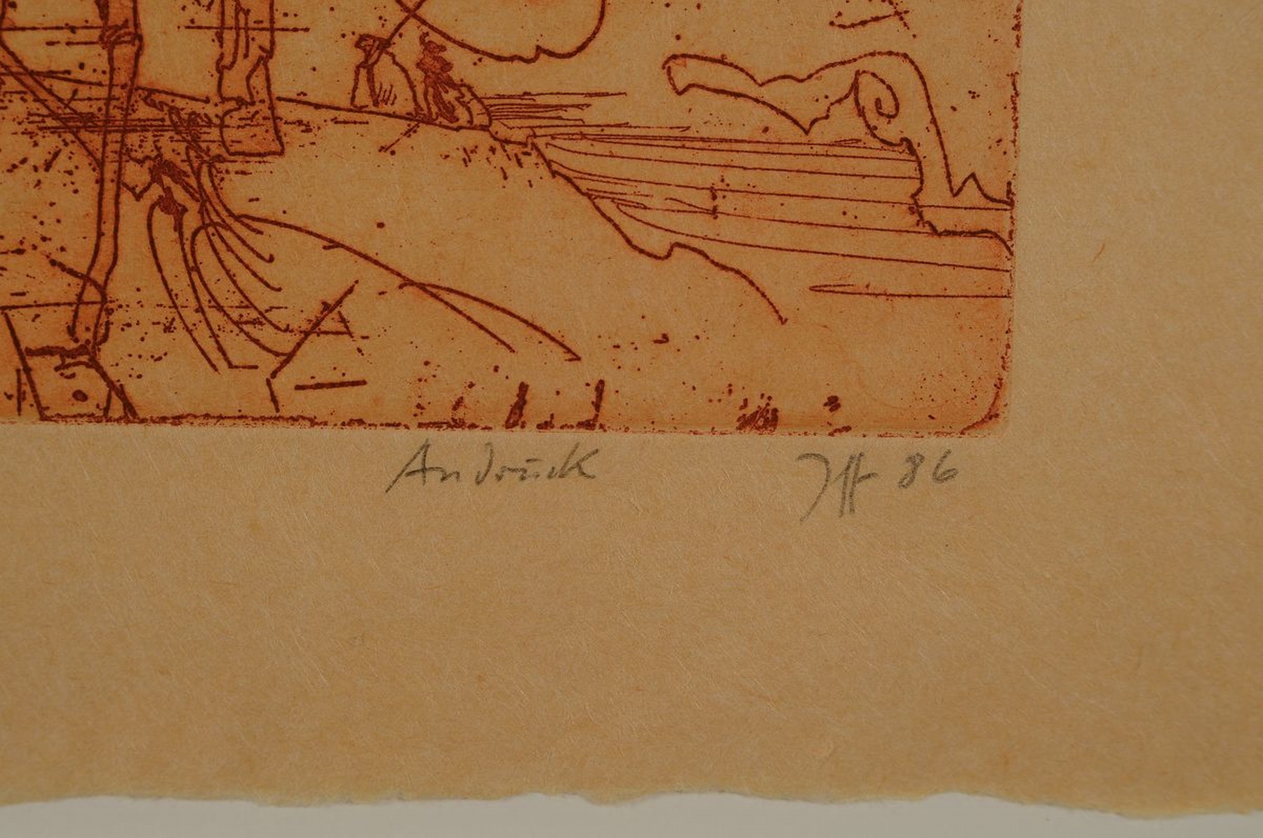 Detail a: Horst Janssen,1929-1995, erotische Radierung, handsigniert, aus 1986, Blattgr. 24.4 x 33 cm, Rahmengr. 42.5 x 52.5 cm, Unikat, da es sich um einen ...