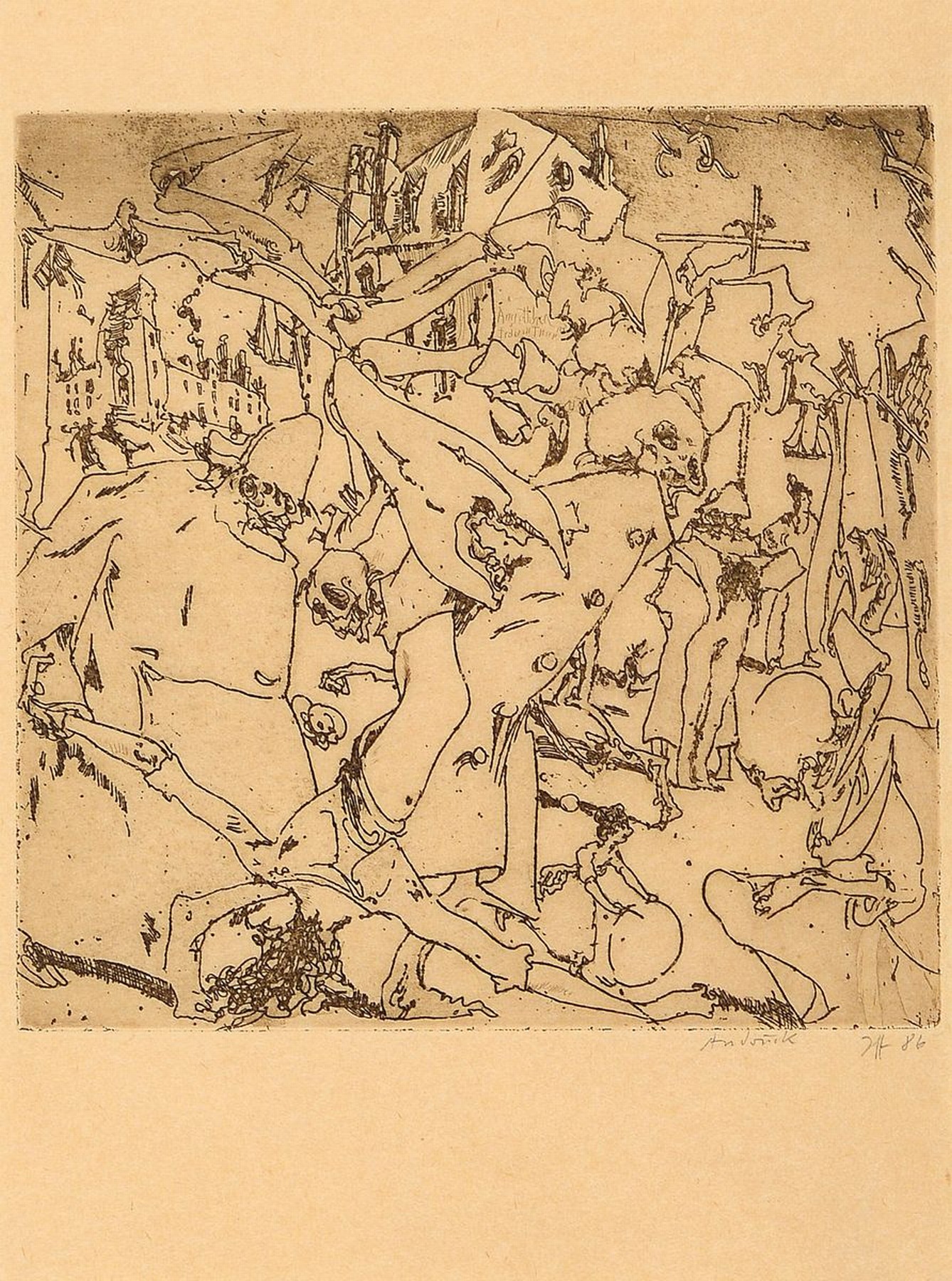 Horst Janssen,1929-1995, erotische Radierung, handsigniert, aus 1986, Blattgr. 33 x 24.2 cm, Rahmengr. 52.5 x 44.5 cm, Unikat, da es sich um einen ...