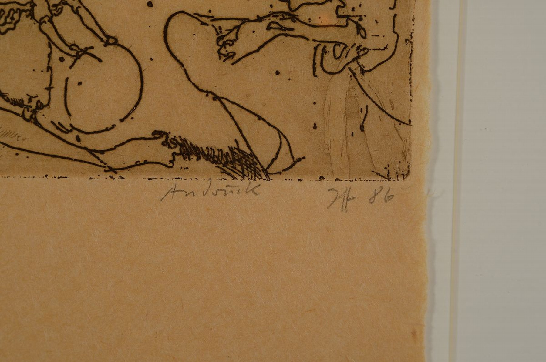 Detail a: Horst Janssen,1929-1995, erotische Radierung, handsigniert, aus 1986, Blattgr. 33 x 24.2 cm, Rahmengr. 52.5 x 44.5 cm, Unikat, da es sich um einen ...