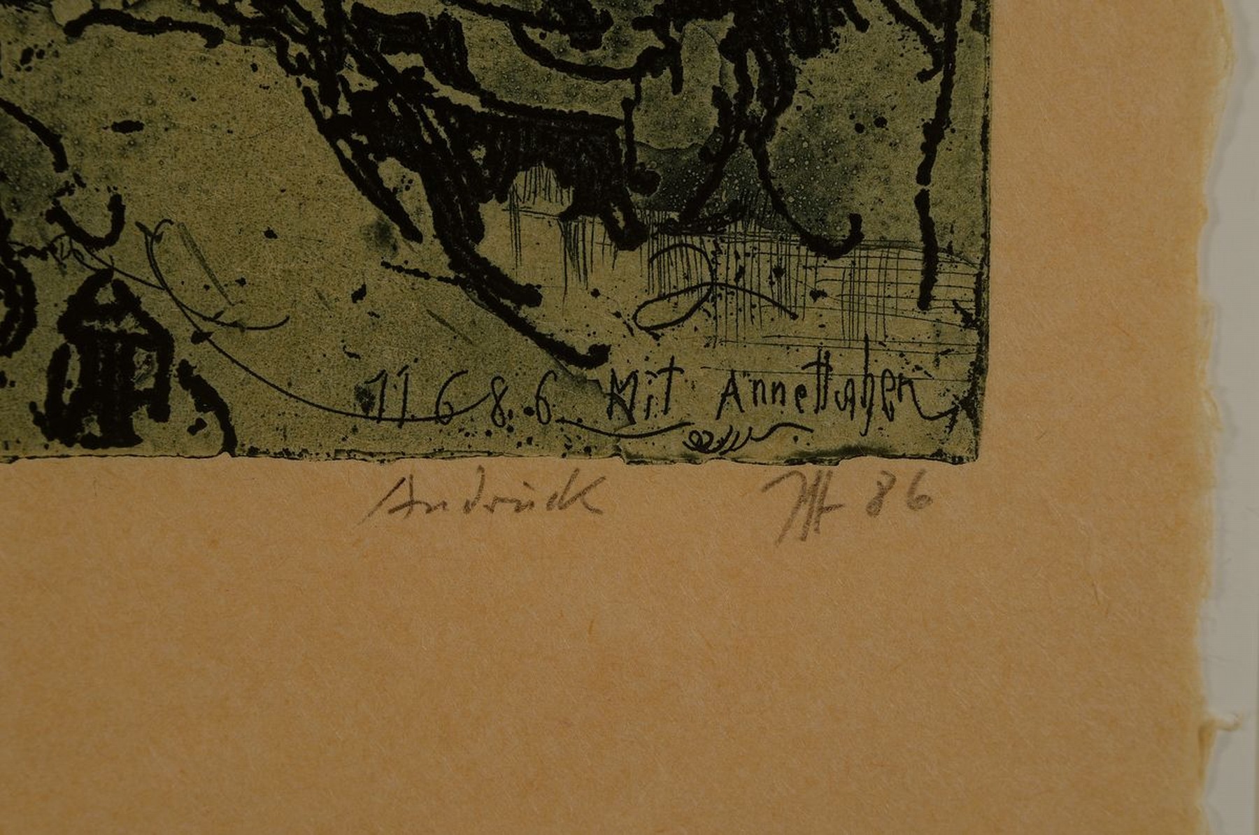 Detail a: Horst Janssen,1929-1995, Radierung, handsigniert, aus 1986, Blattgr. 24.3 x 33 cm, Rahmengr. 42.5 x 52.5cmcm, Unikat, da es sich um einen Andruck vor ...