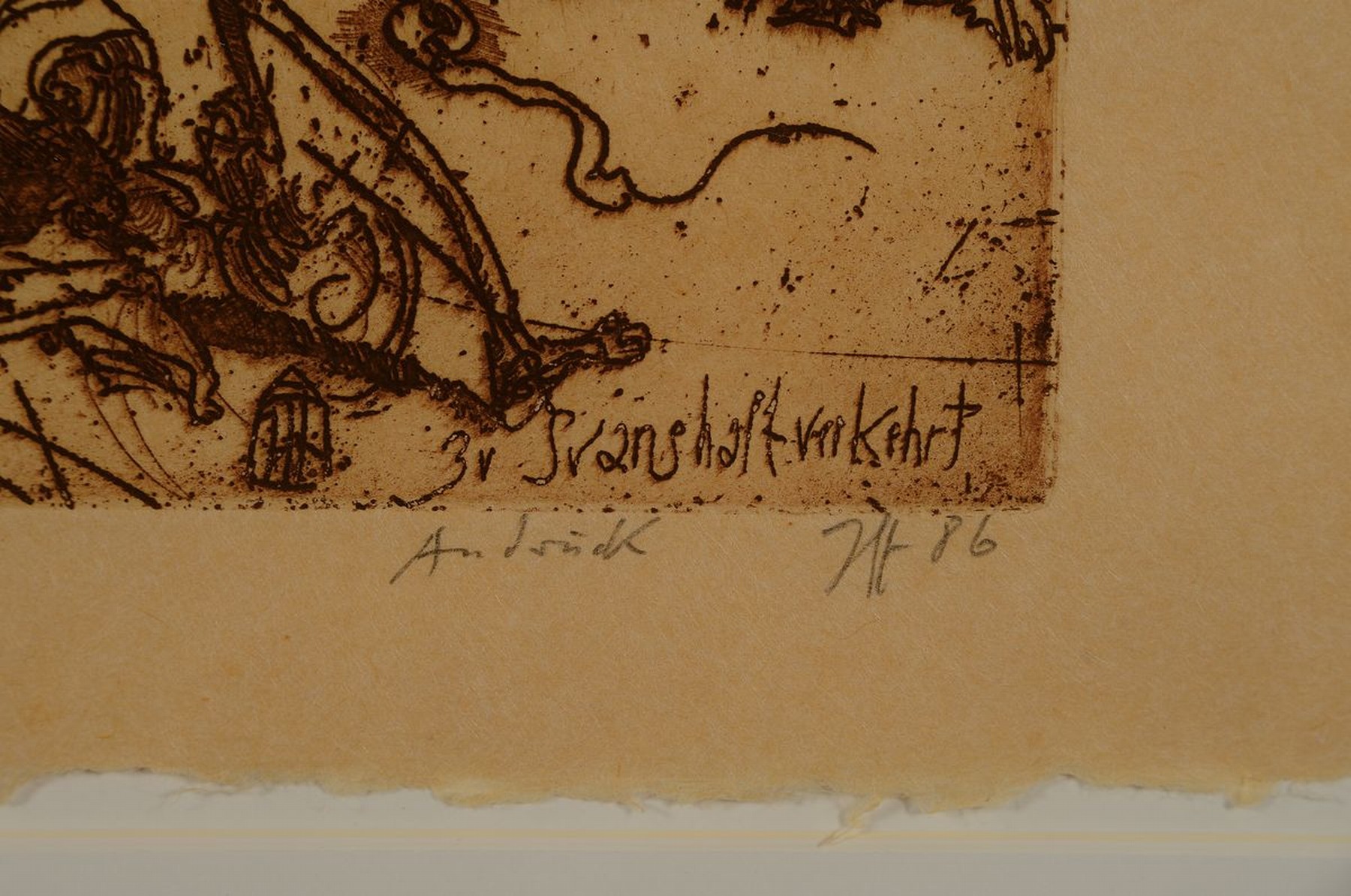 Detail a: Horst Janssen,1929-1995, Radierung, handsigniert, aus 1986, Blattgr. 24.6 x 32.7cm, Rahmengr. 42.5 x 52 cm, Unikat, da es sich um einen Andruck vor ...