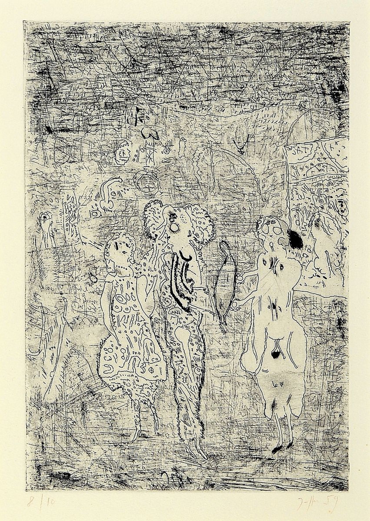 Horst Janssen,1929-1995, Radierung auf Büttenkarton, handsigniert und num. 8/10, kleine Auflage, aus 1959, datiert, WVZ: Brockstedt R 119, Vogel ...