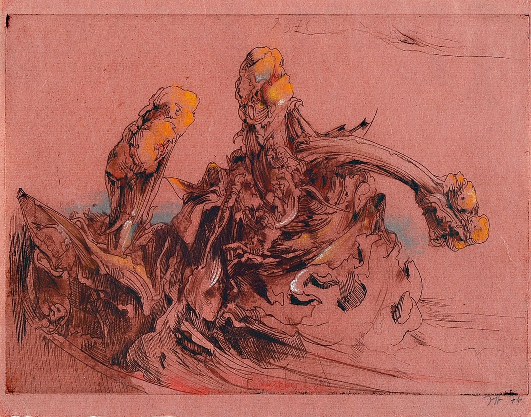 Horst Janssen,1929-1995, Aquarell über Radierung, handsigniert, aus 1976, Unikatcharakter, Blattgr. 20 x 25 cm, unter Glas, Rahmen 42.5cm x 52.5cm, ...