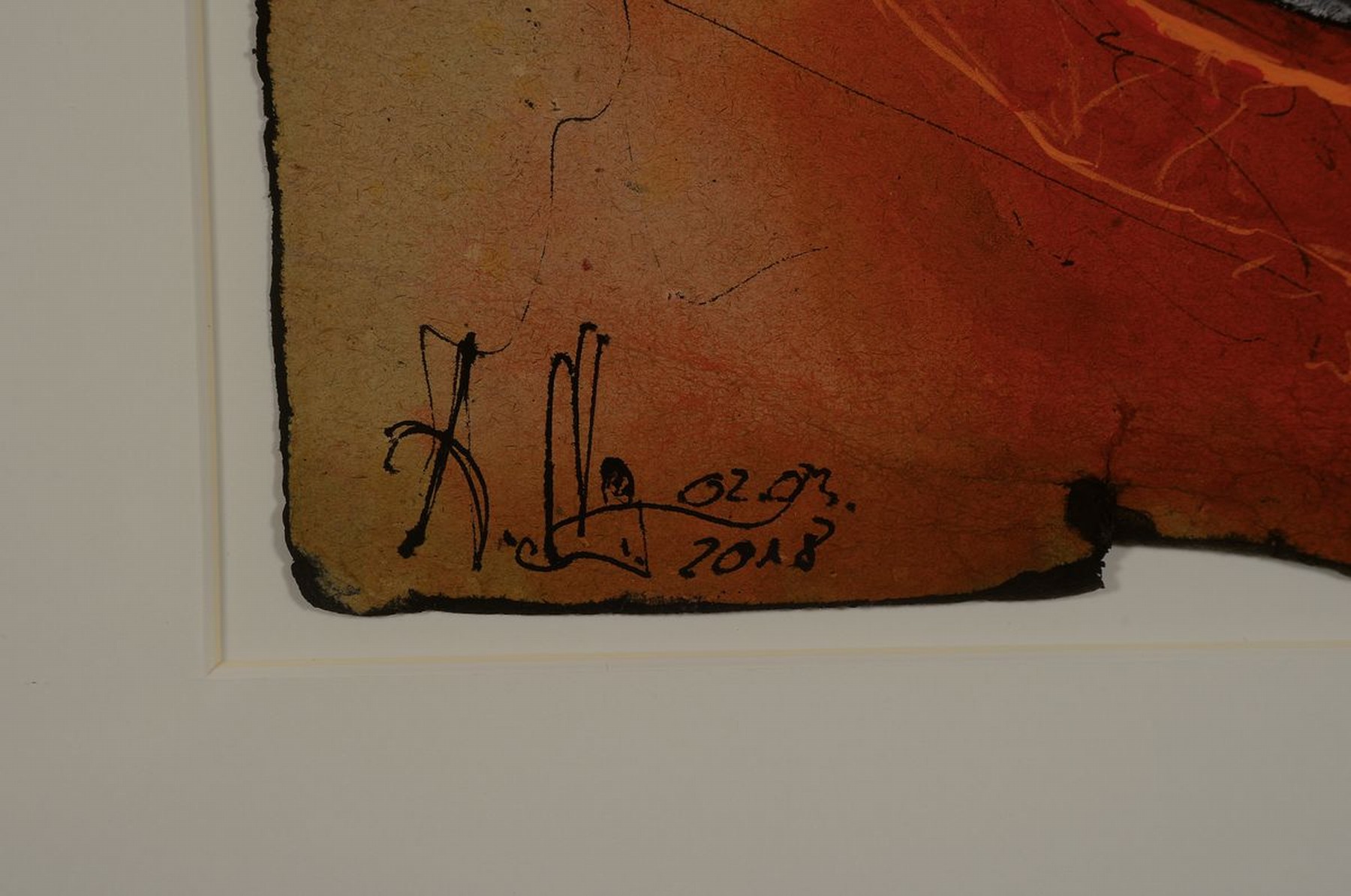 Detail a: Andreas Noßmann, geb. 1962, Federzeichnung und Aquarell und Farbstift auf altem Karton, "Wolfgang Amadeau Mozart", Blattgr. 36 x 22 ...