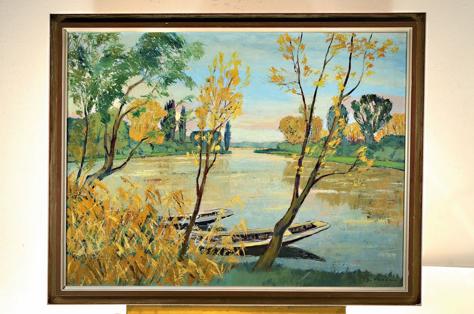 Detail k: Georg Vorhauer, 1903 Paris-1981 Neustadt a.d. Weinstr., Am Altrhein, Öl/Lwd, rechts unten signiert, ca. 90x120cm, R. ca. 103x133cm