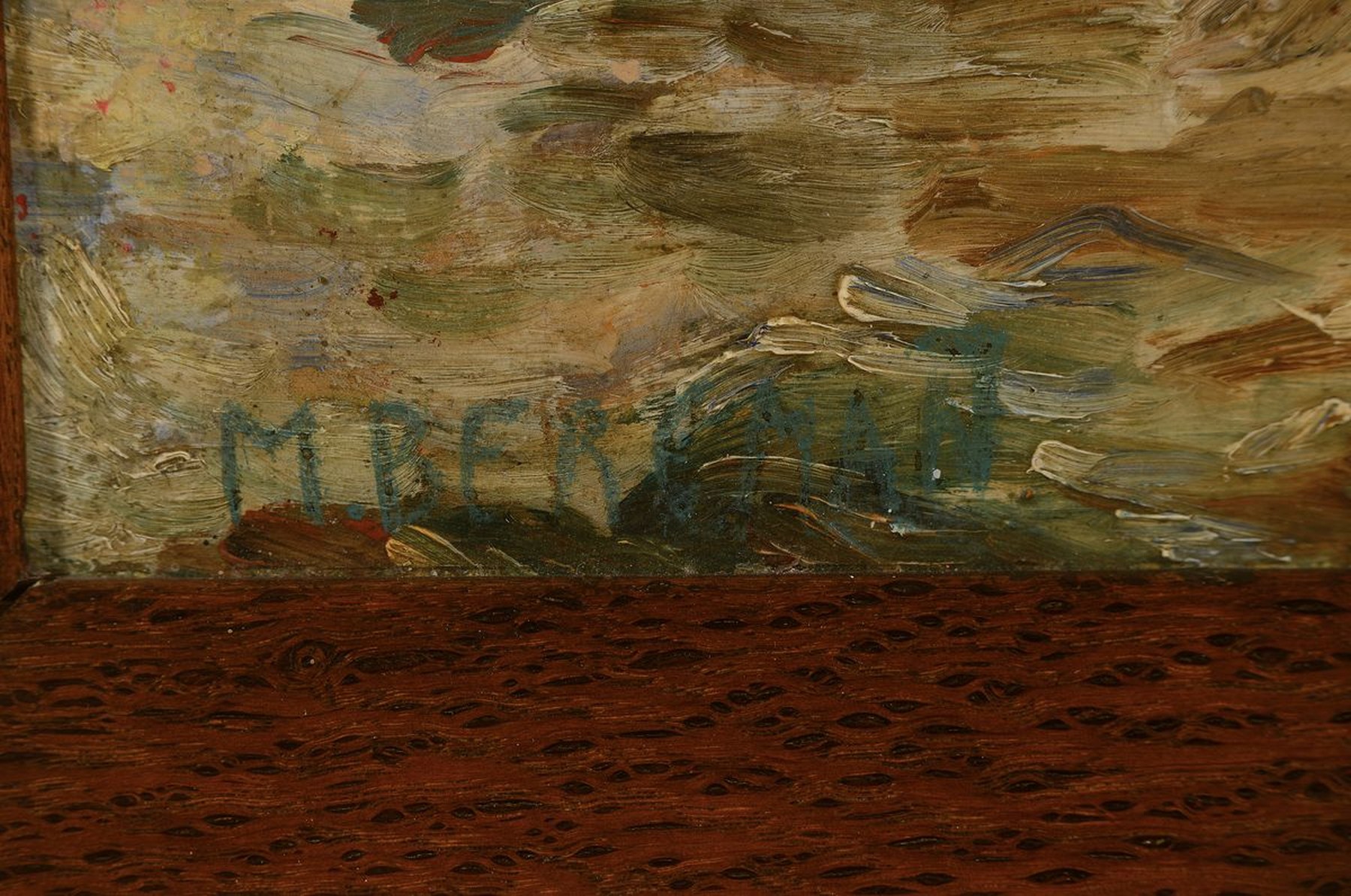 Detail a: Max Bergmann, 1884 Fürstenberg-1955 Haimhausen, Kühe und Hütejunge in der Furt, Öl/Malkarton, links unten signiert, ca. 49x34 cm, R. ca. 58x44cm