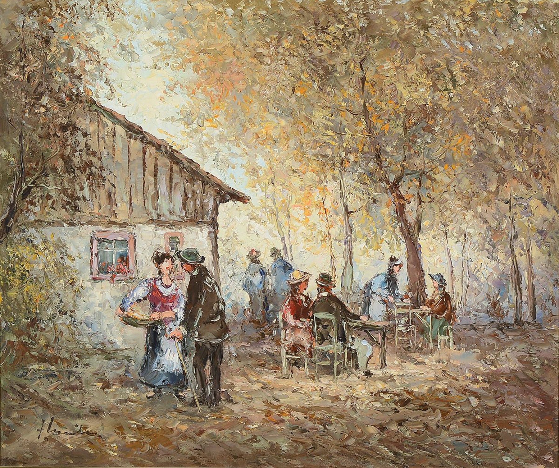 Fritz Schreiber, geb. 1929 Bleidenstadt, Meisterschüler von Prof. Walter Prescher van Ed, hier: drei Arbeiten in Öl auf Lwd, 1) Gesellschaft im ...
