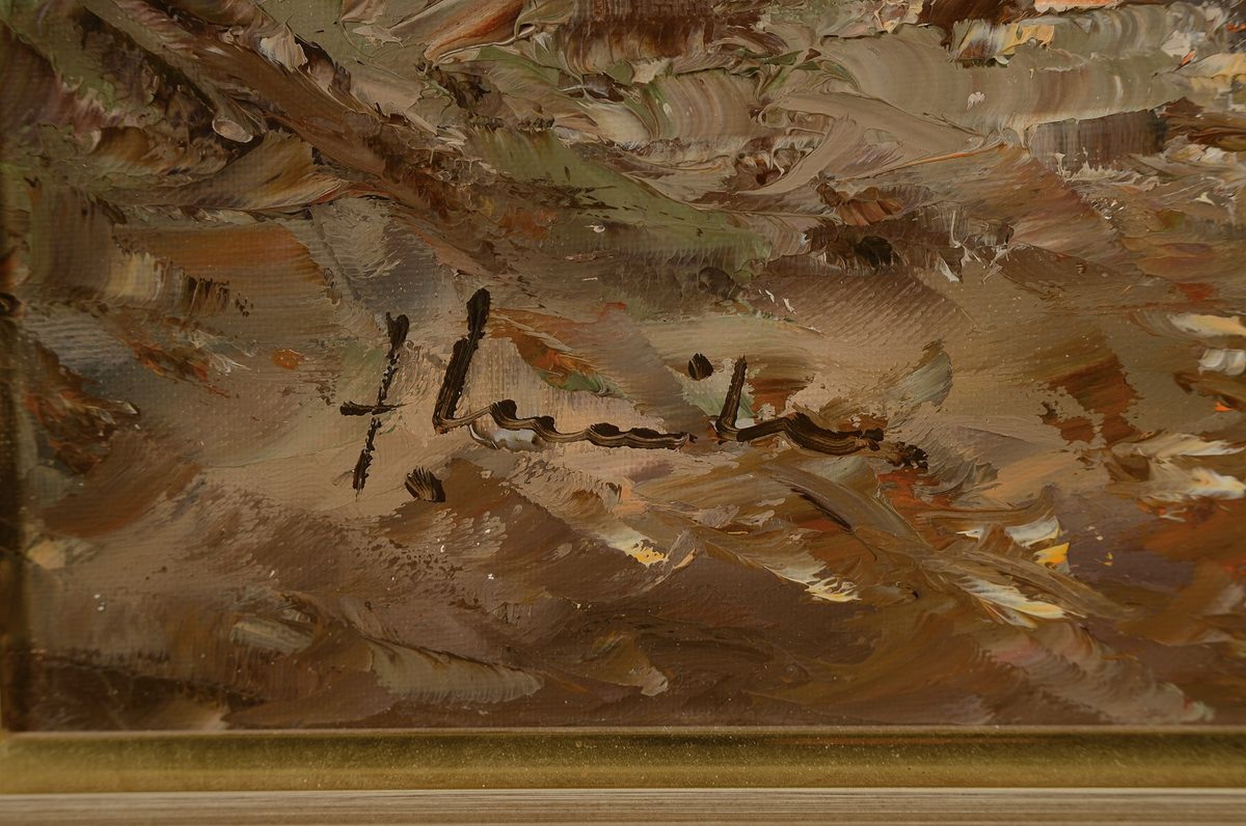 Detail b: Fritz Schreiber, geb. 1929 Bleidenstadt, Meisterschüler von Prof. Walter Prescher van Ed, hier: drei Arbeiten in Öl auf Lwd, 1) Gesellschaft im ...