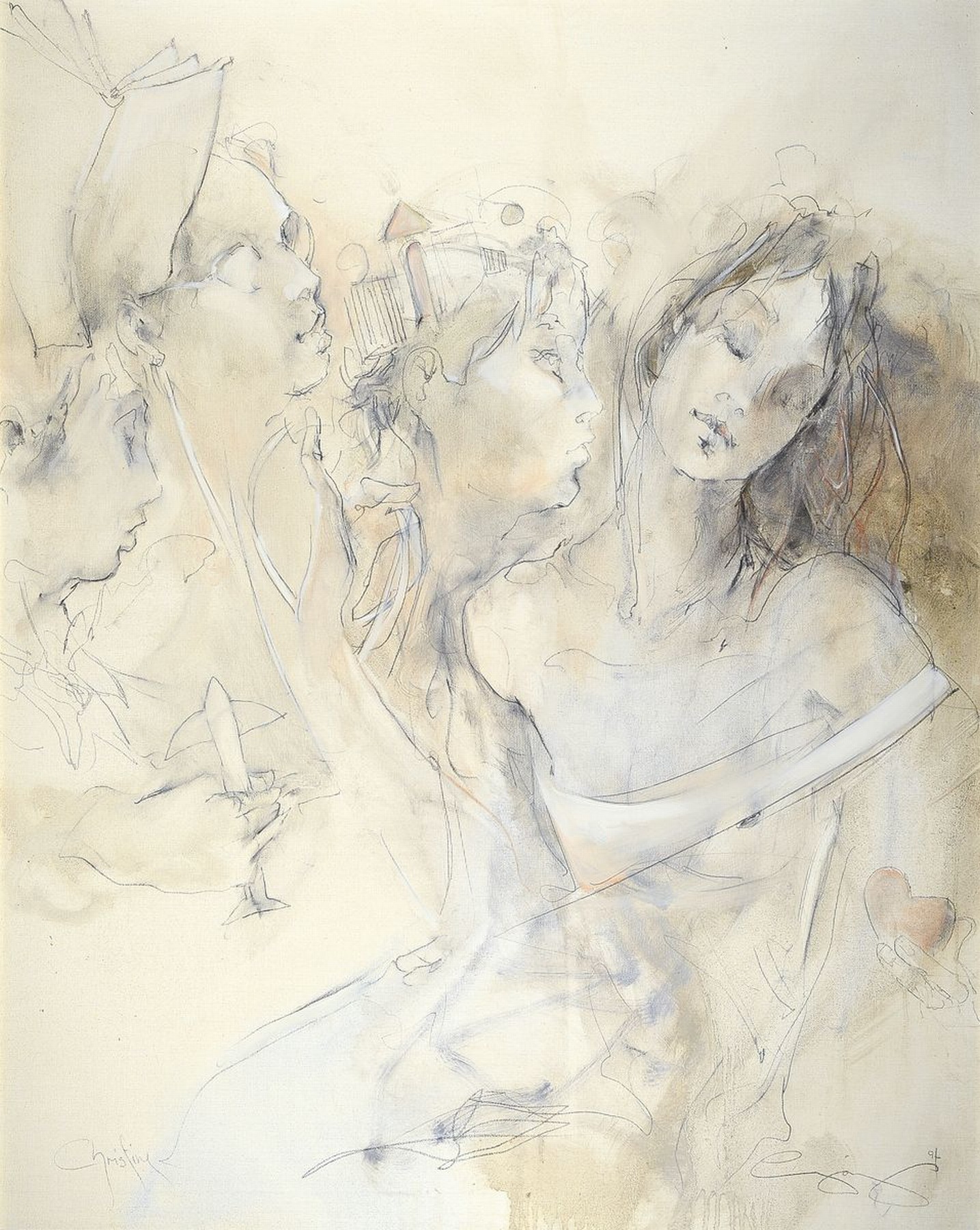 Jürgen Görg, geb. 1951 Dernbach/Westerwald, Christine, Öl/Lwd, rechts unten signiert, ca. 100x80cm, Galerierahmen ca. 108x88cm, ehem. ...