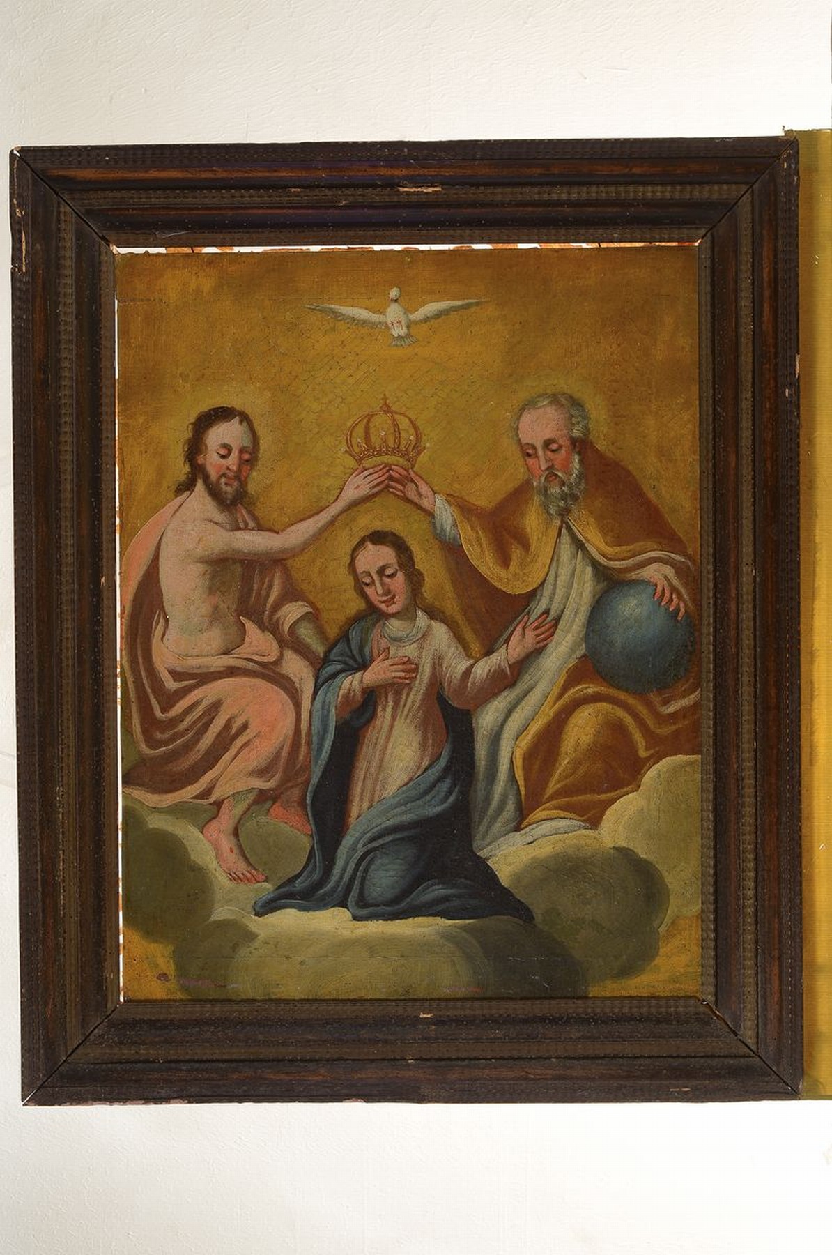 Detail k: 2 Gemälde aus der 2. Hälfte des 18. Jh., 1) Gottvater, Sohn und Hl. Geist krönen Maria zur Königin, Öl/Lwd, doubl., ca. 60x 47cm, R. besch., 2) ...