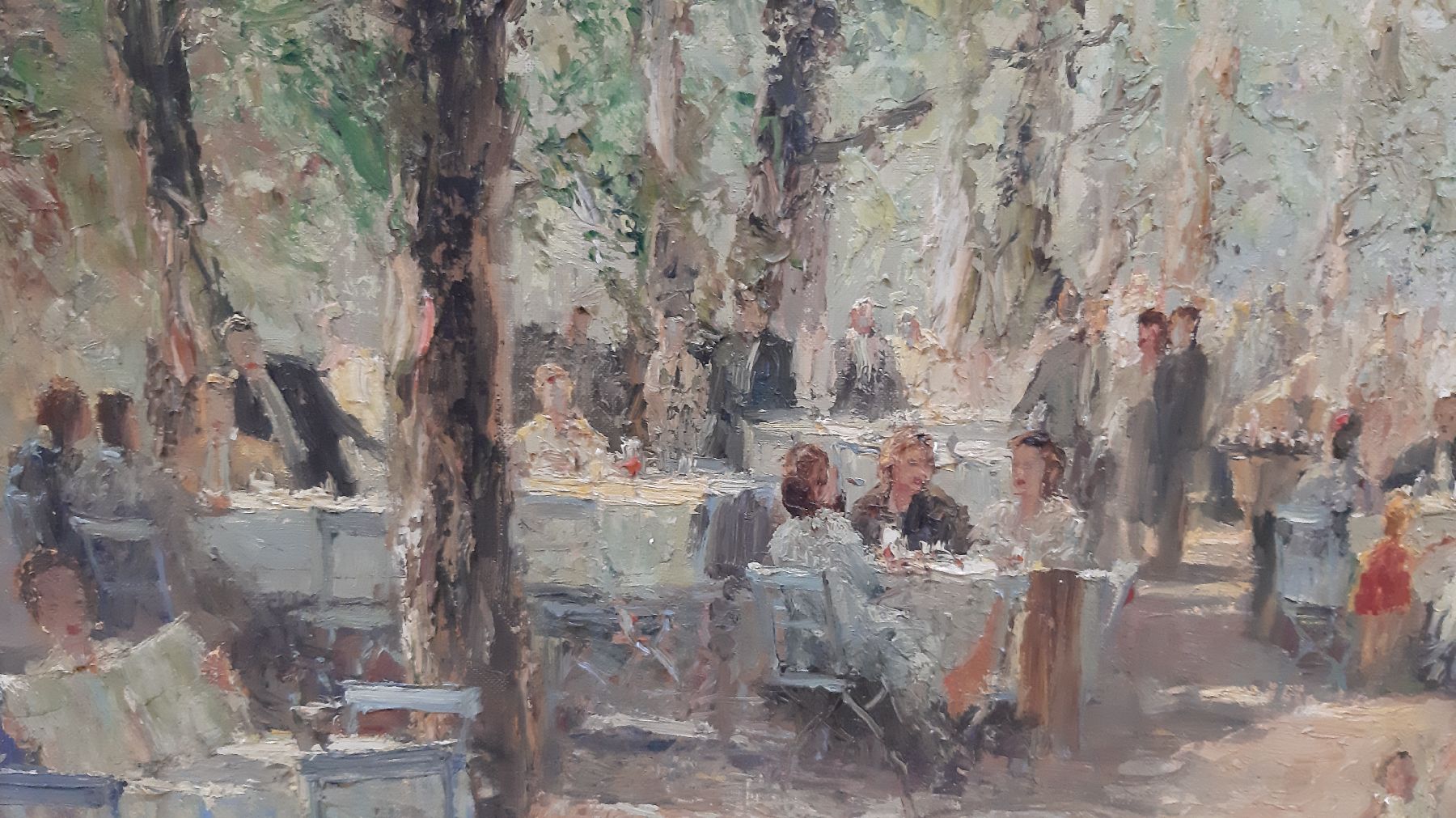 Detail c: Ludwig Gschossmann, 1894 Straßburg-1988 Tegernsee, vielfigurige Biergartenszene, Öl/Lwd, links unten signiert, ca. 80x100cm, Barockstilrahmen ...